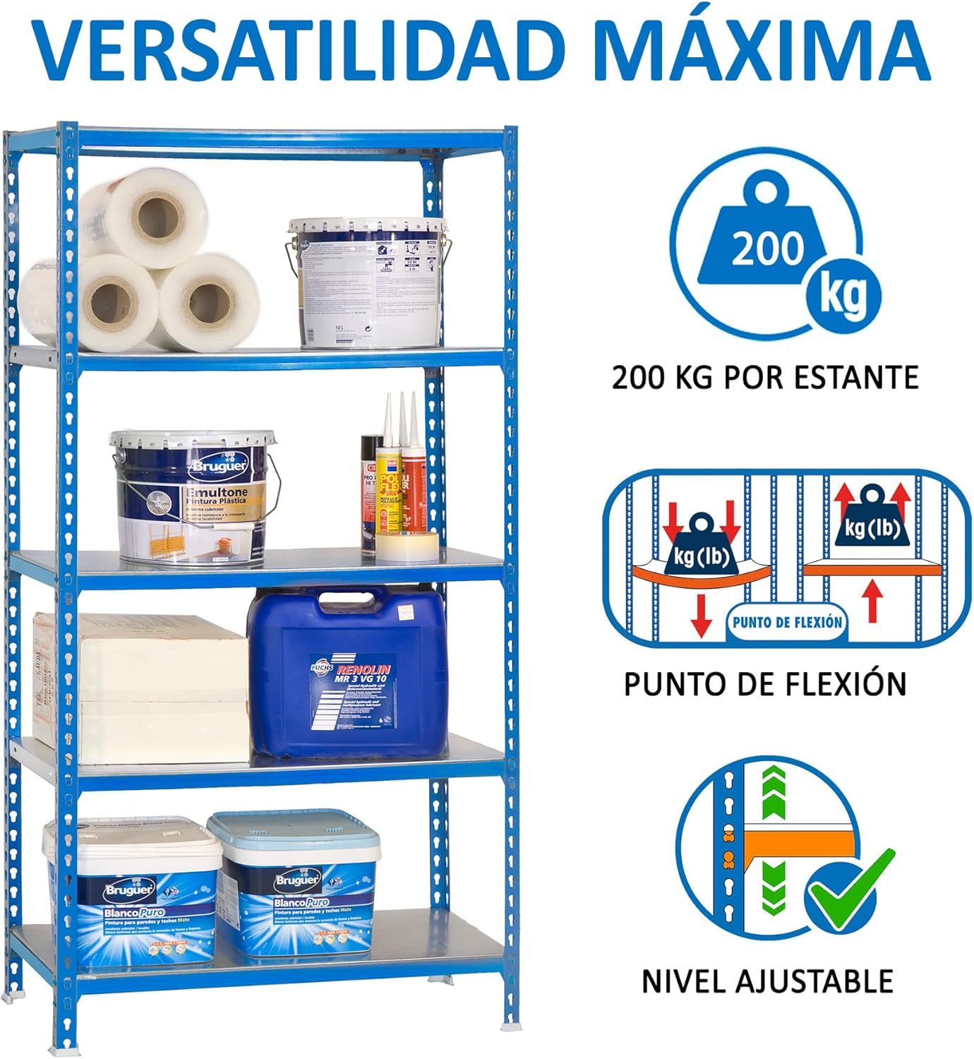 Simon Rack Scaffale Metallo Garage 5 Ripiani, Blu/Zincato - immagine 6