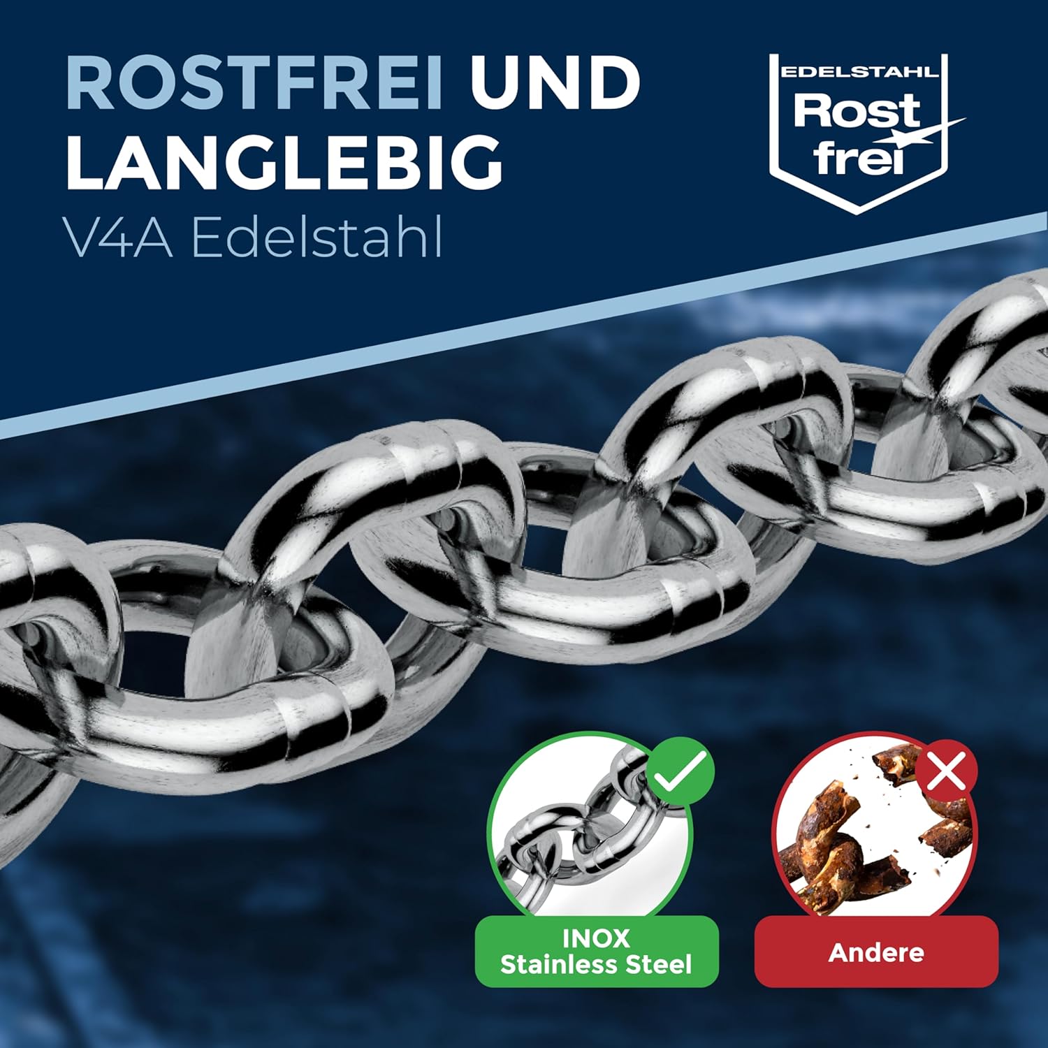 10-metri 5-mm di spessore catena in acciaio inossidabile inox V4A a maglia corta da NietFullThings in un unico pezzo catena di ancoraggio DIN 5685 DIN 766 10-m - immagine 4