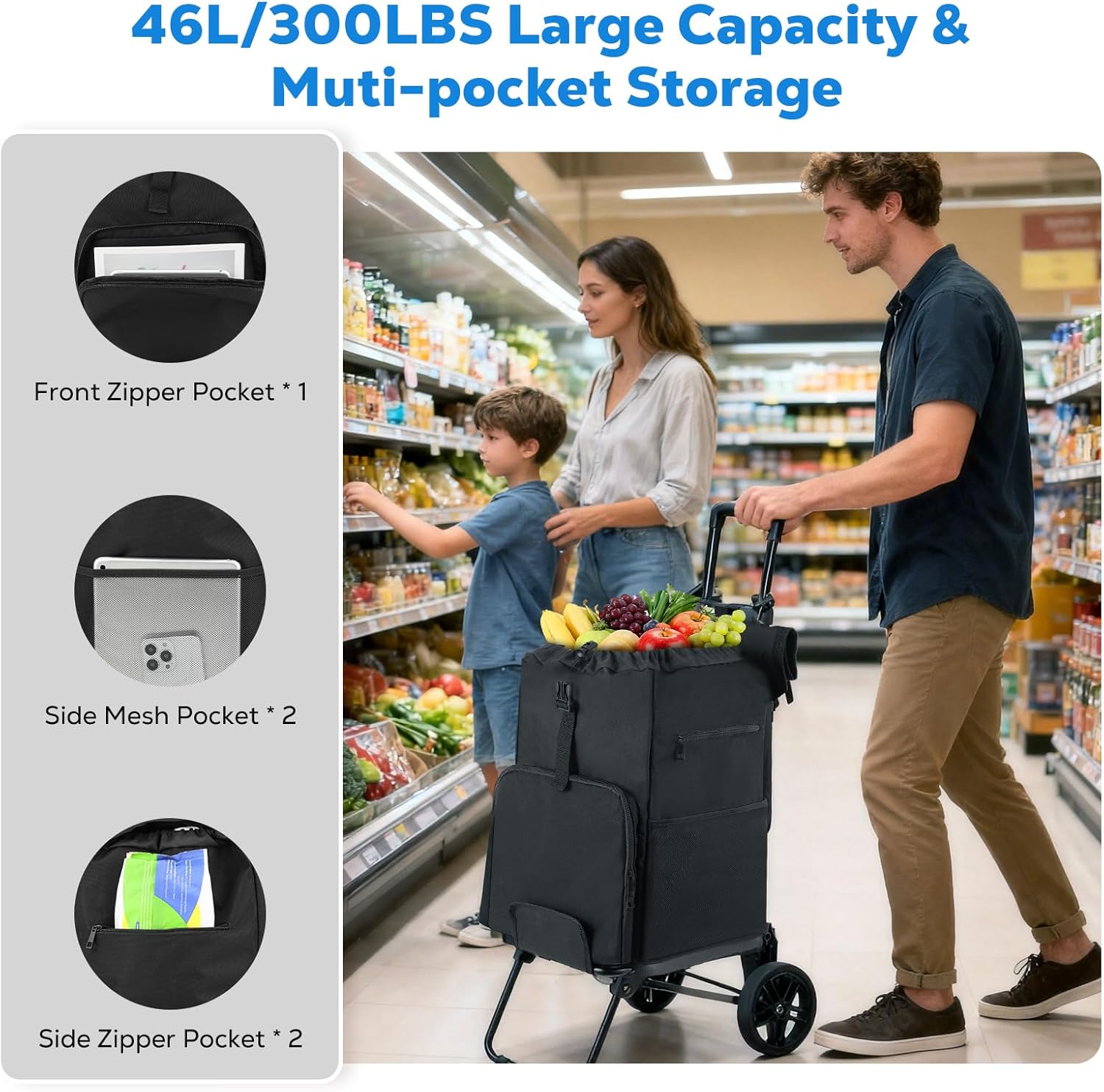 Housolution Carrello Spesa Pieghevole 46L/136KG - immagine 2