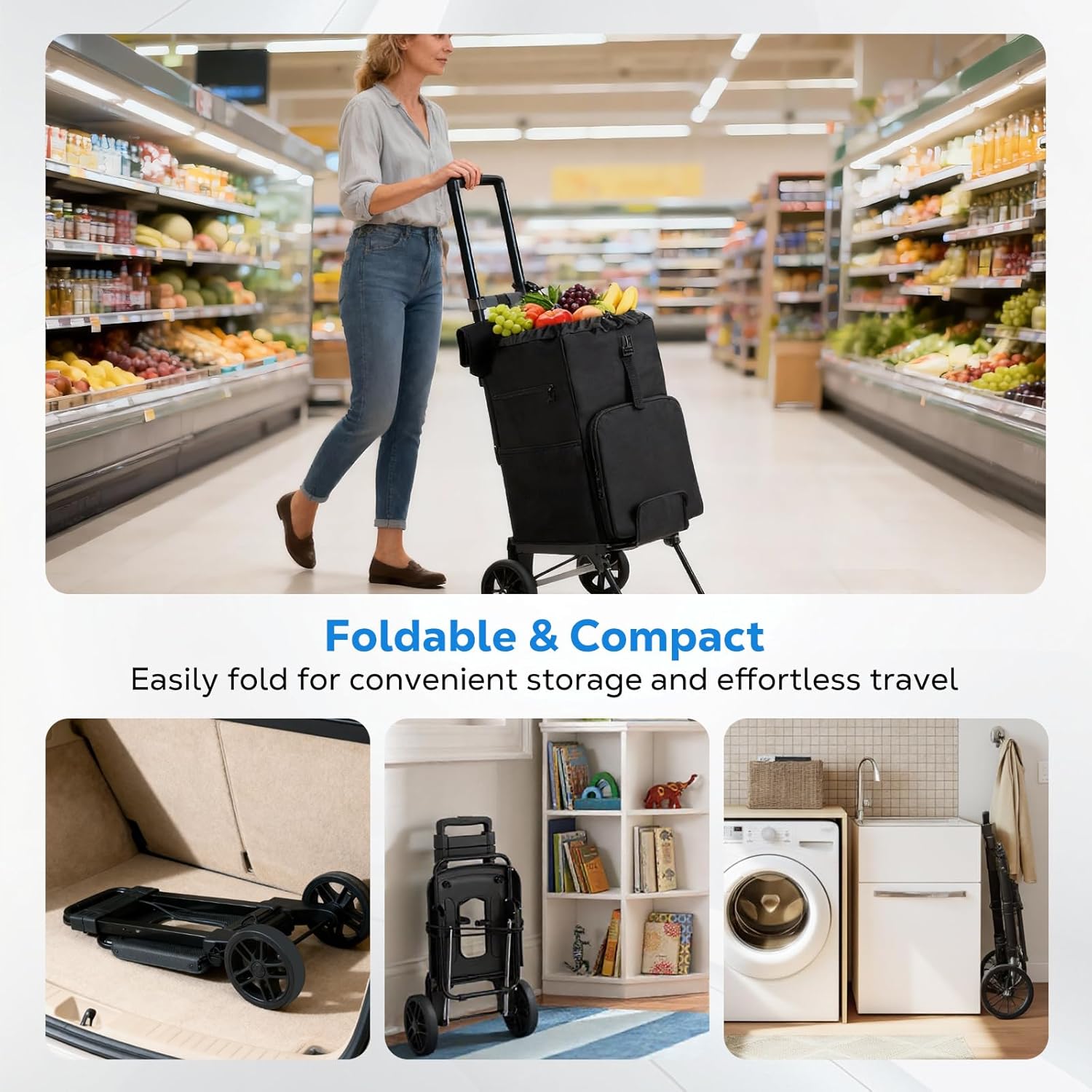 Housolution Carrello Spesa Pieghevole 46L/136KG - immagine 5