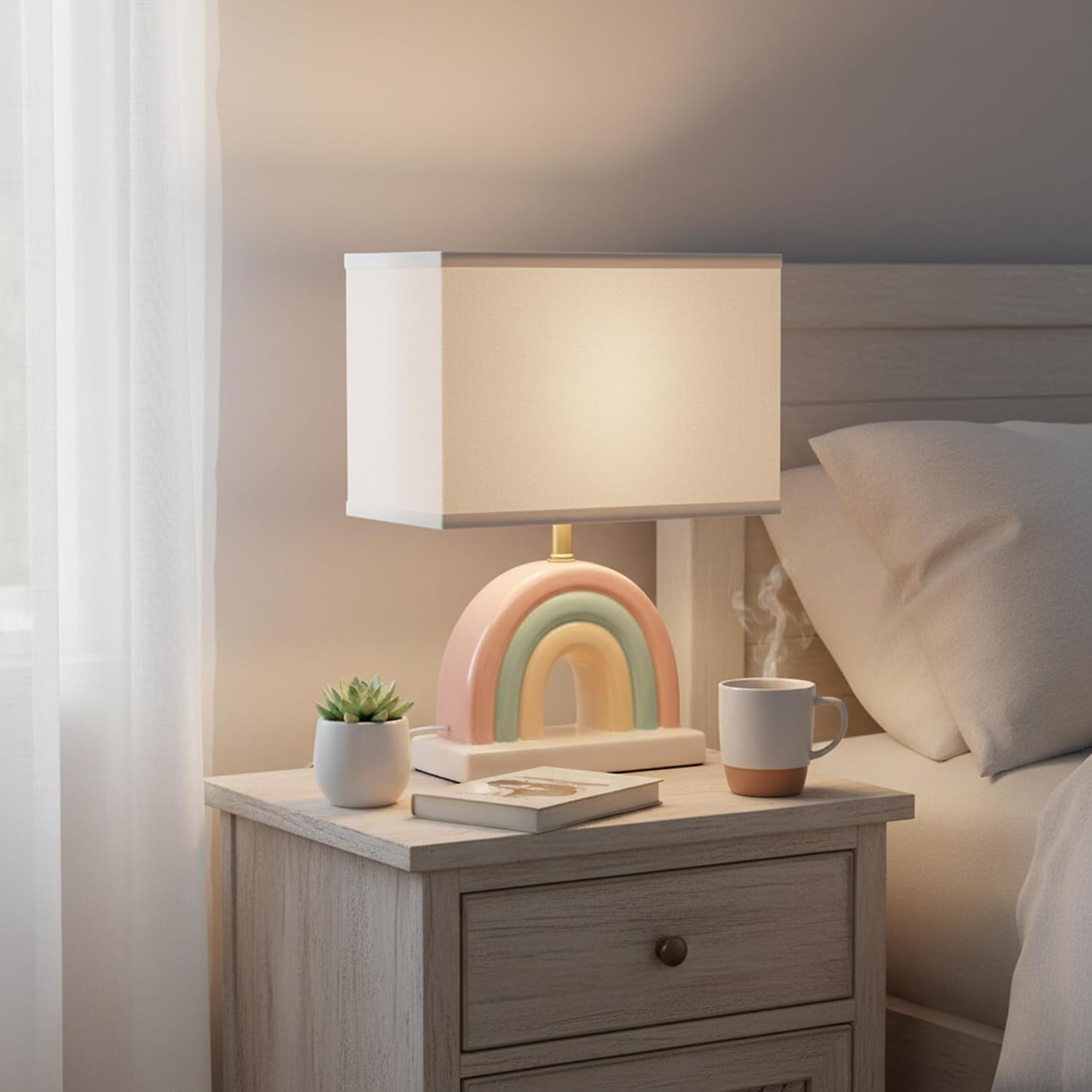 Relaxdays Lampada da Tavolo Arcobaleno, Bianco/Pastello - immagine 2