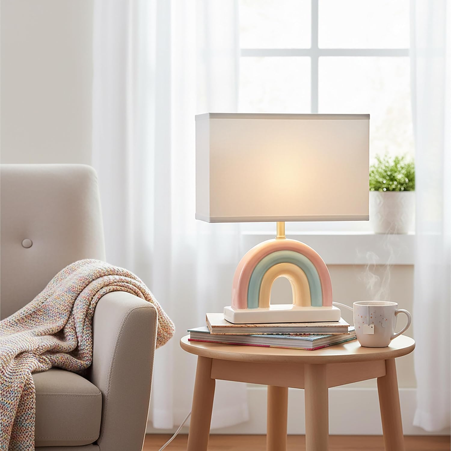 Relaxdays Lampada da Tavolo Arcobaleno, Bianco/Pastello - immagine 3