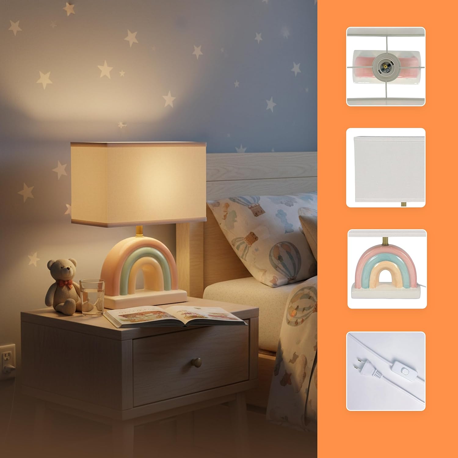 Relaxdays Lampada da Tavolo Arcobaleno, Bianco/Pastello - immagine 5