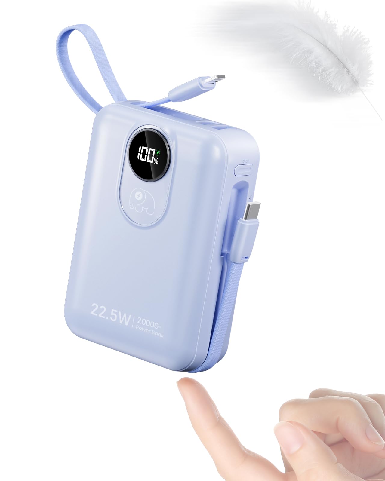 Power Bank 20000mAh 22.5W con Cavo Integrato, Blu