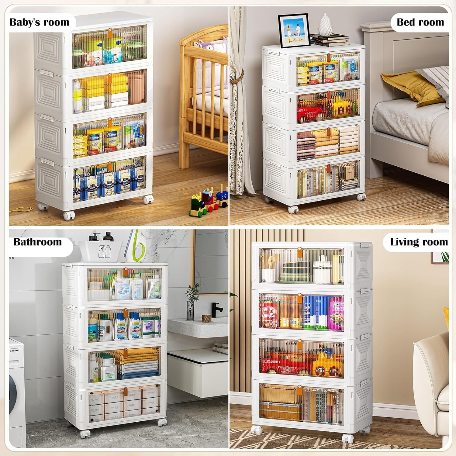 Scatole Plastica con Coperchio 35L (4 Pezzi), Bianco - immagine 2