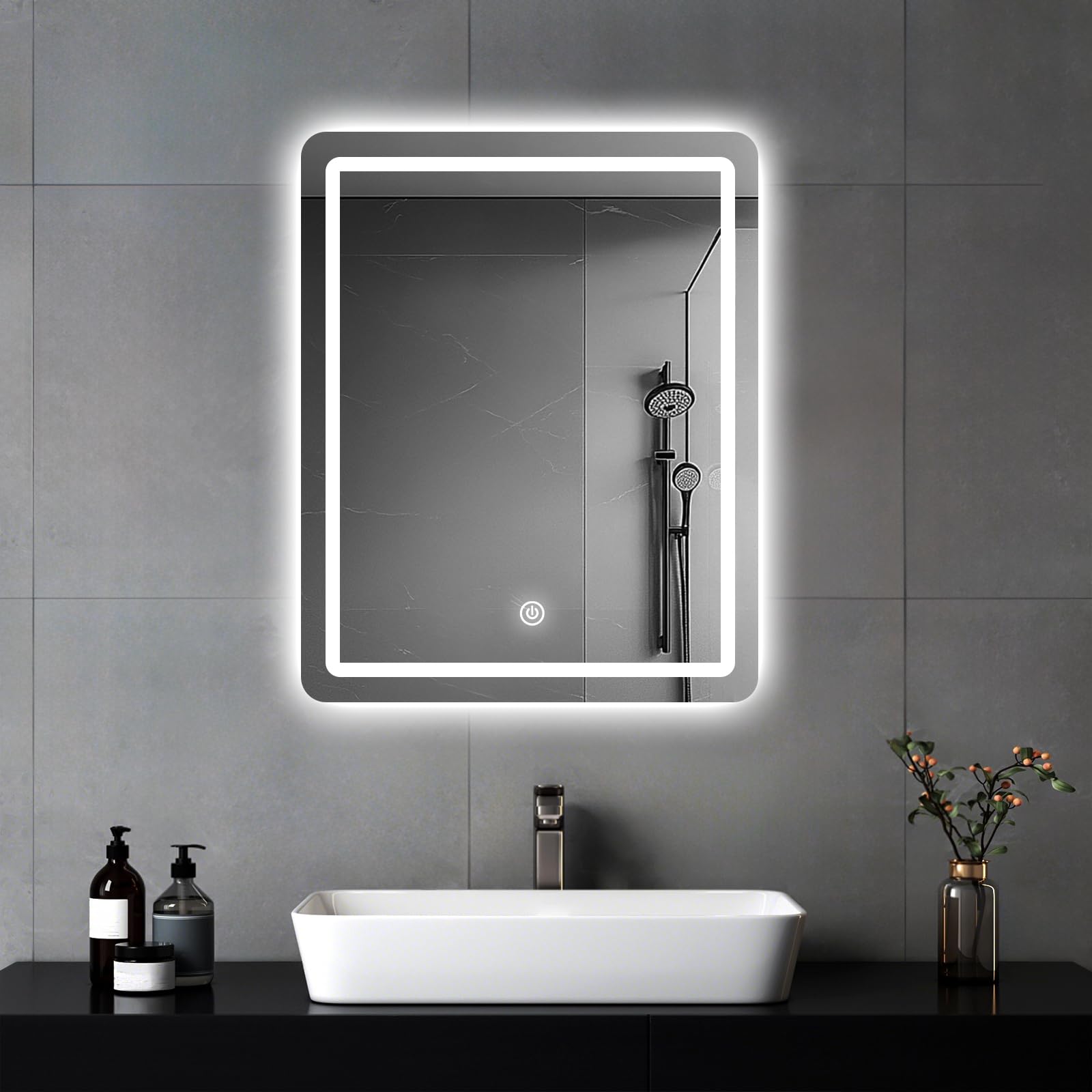 Specchio da Parete per Bagno con Luce LED 60x45cm