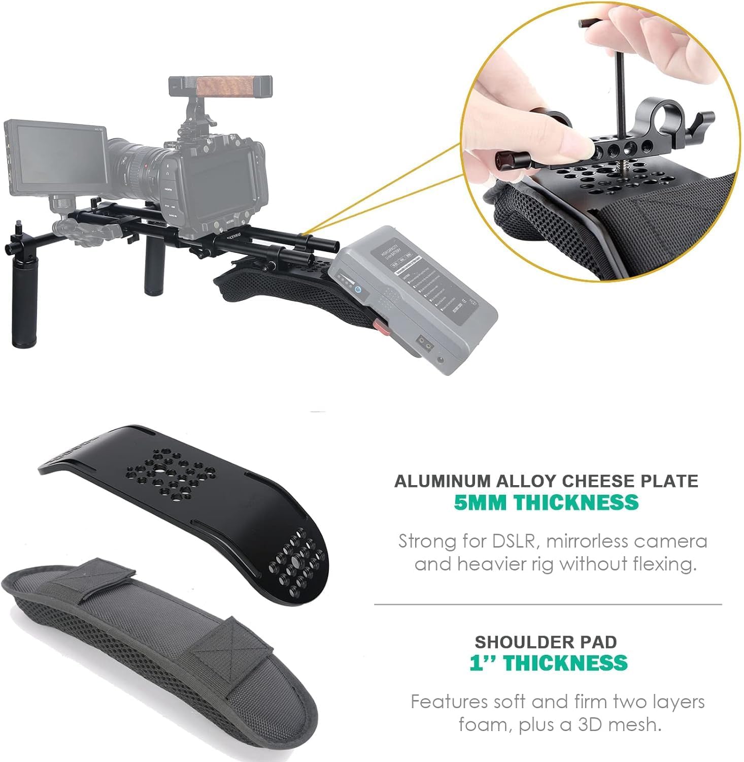 Niceyrig Sistema di Supporto Spalla 15mm per Videocamere DSLR - immagine 2