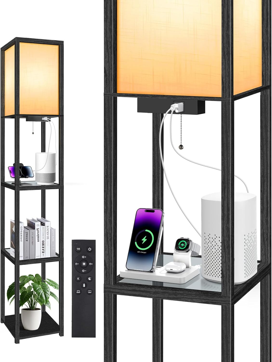 OUTON Lampada da Terra LED con Ripiani, Nero Opaco - immagine 1