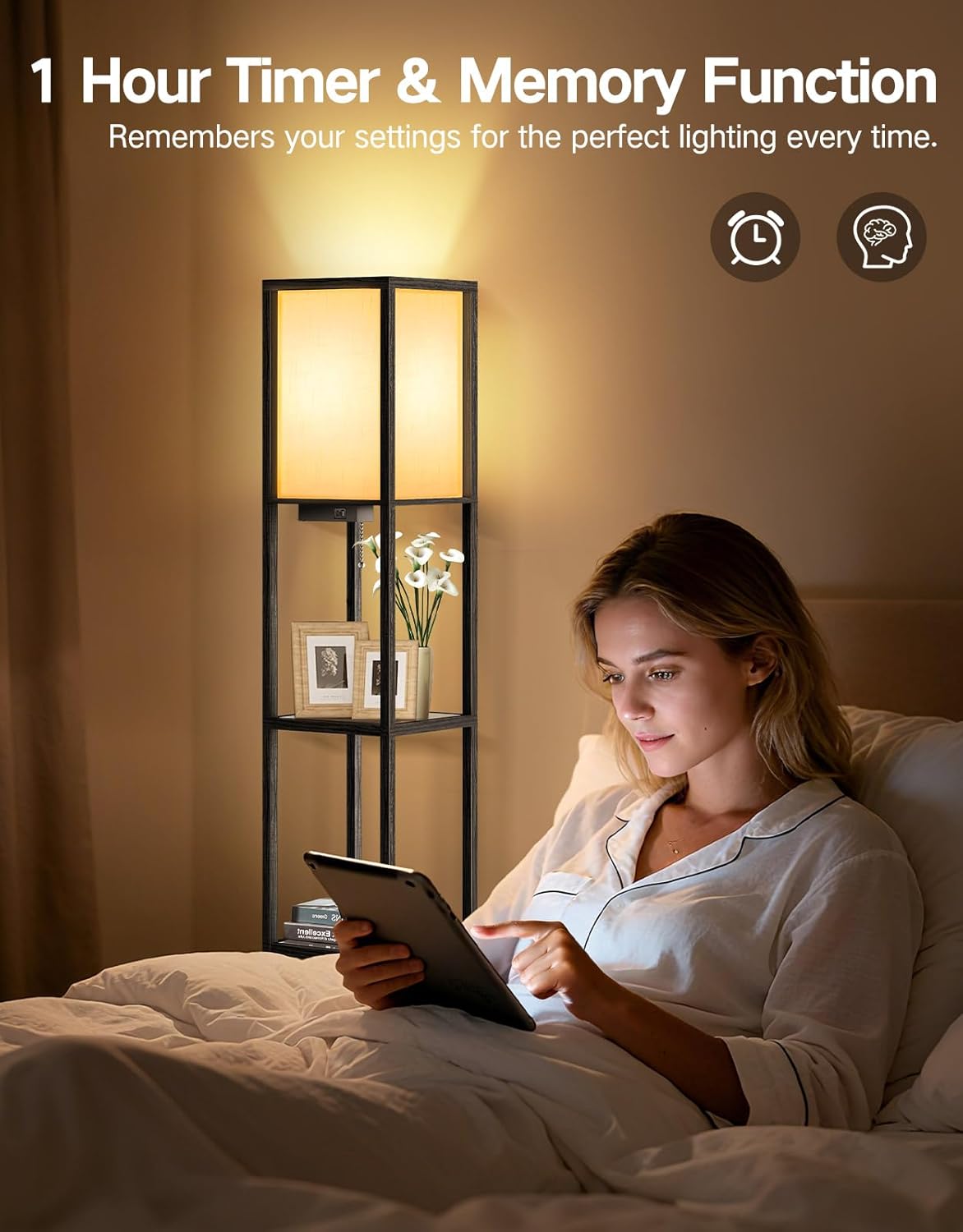 OUTON Lampada da Terra LED con Ripiani, Nero Opaco - immagine 5