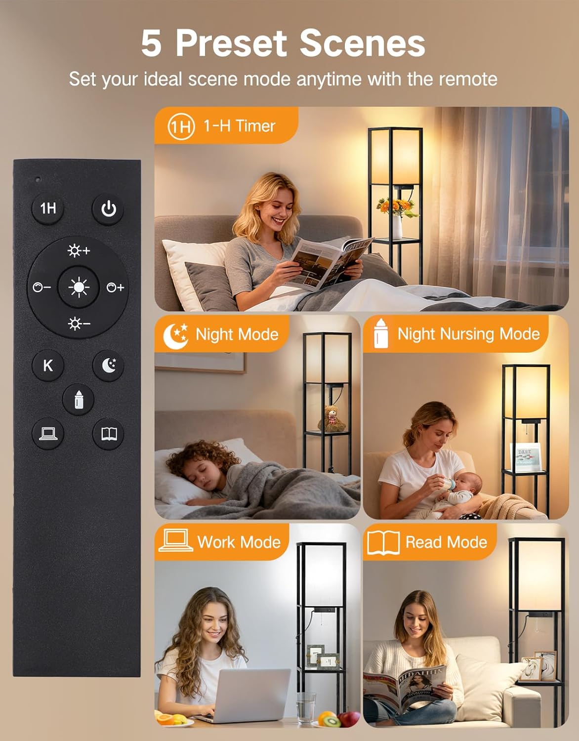 OUTON Lampada da Terra LED con Ripiani, Nero Opaco - immagine 6