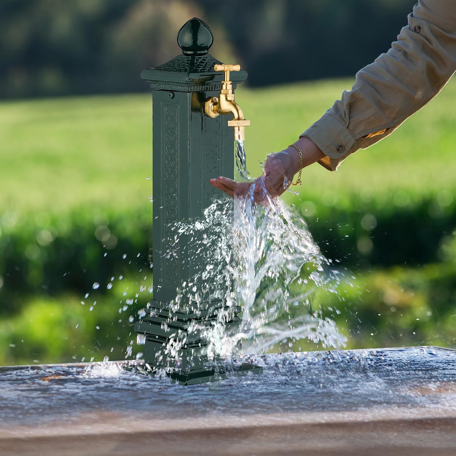 Relaxdays Fontana da Giardino Stile Antico, Verde Scuro - immagine 3