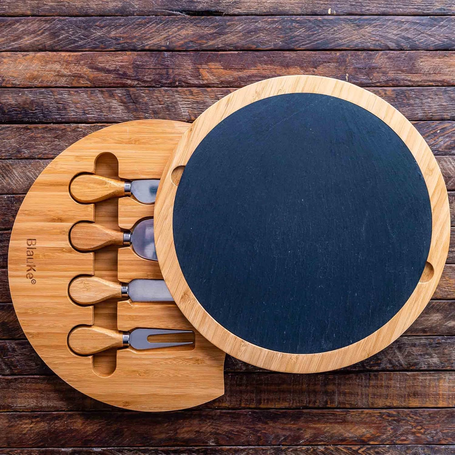 Blauke Tagliere per Formaggi e Set Coltelli in Bamboo - immagine 6