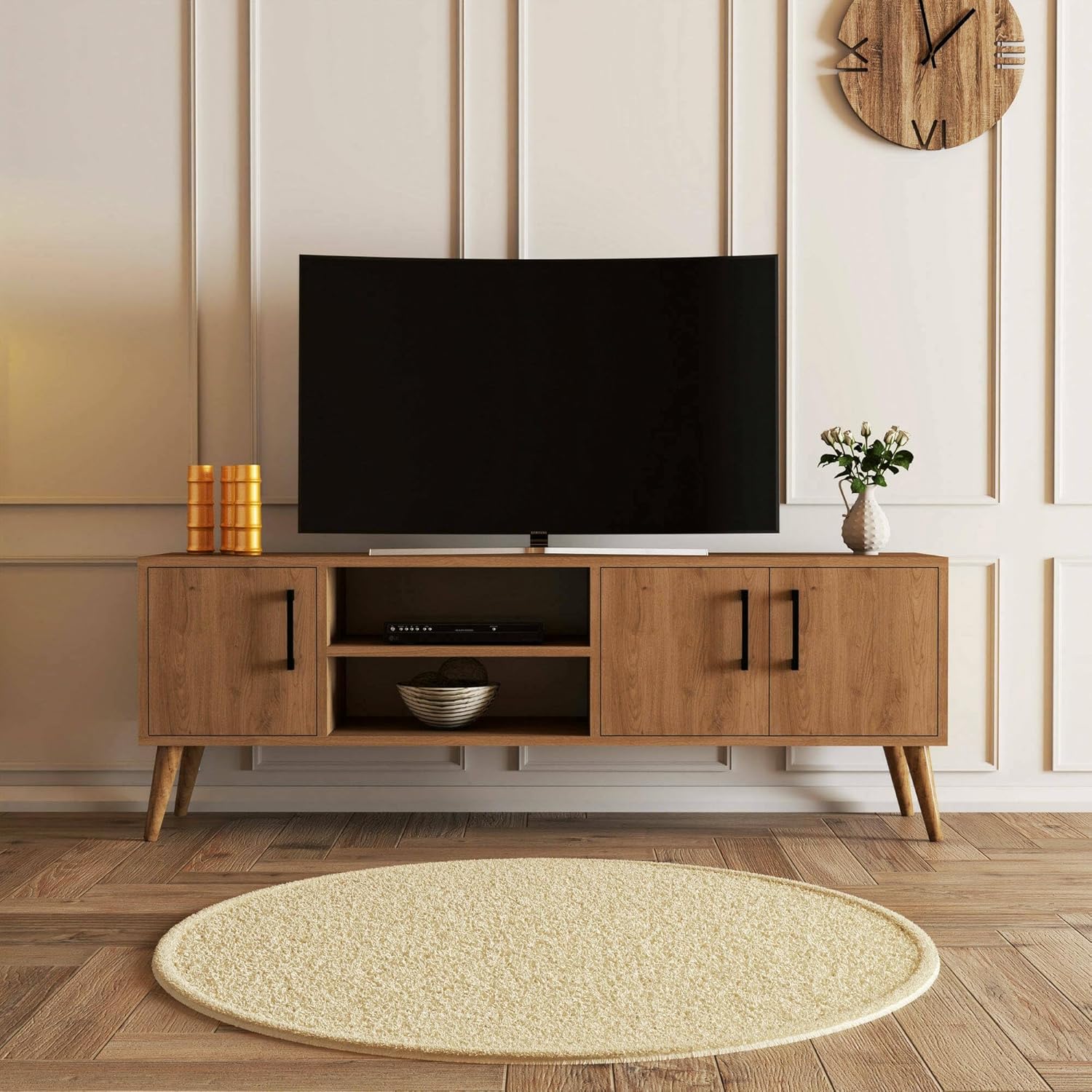 Dmora - Mobile Porta TV Tiaki, Credenza da Soggiorno, Armadio Basso per TV, Base Parete attrezzata, 150x34 h52 cm, Quercia