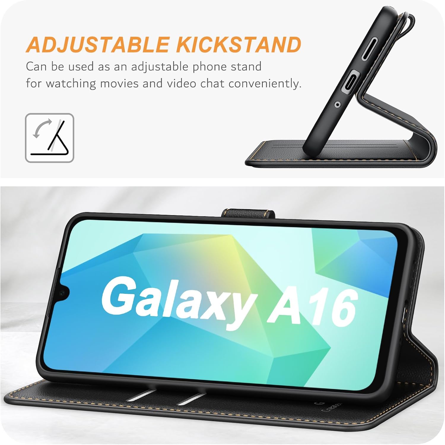 Ganbary Cover per Samsung Galaxy A16 4G/5G, Nero - immagine 4