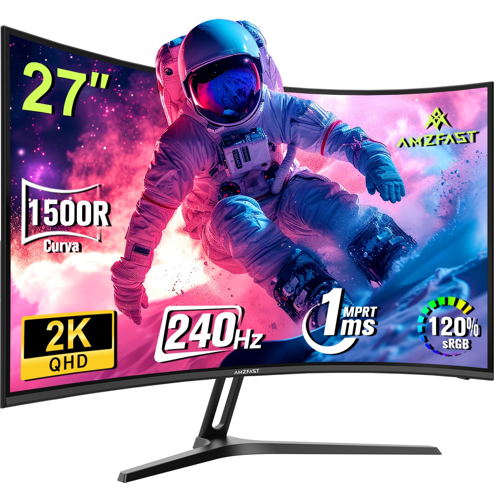 Amzfast Monitor Gaming Curvo 27 pollici QHD 240 Hz