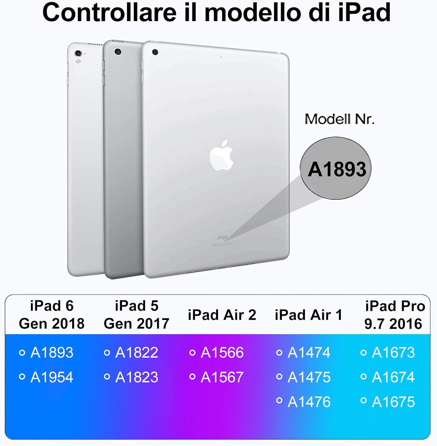 Iveoppe Tastiera iPad 6 Generazione 9.7" Blu Nebbioso - immagine 2