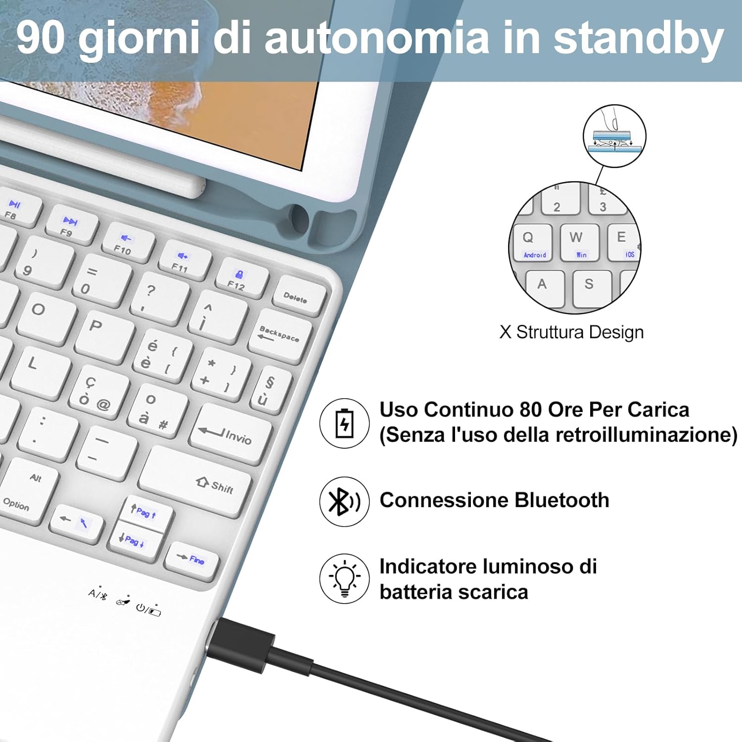 Iveoppe Tastiera iPad 6 Generazione 9.7" Blu Nebbioso - immagine 4
