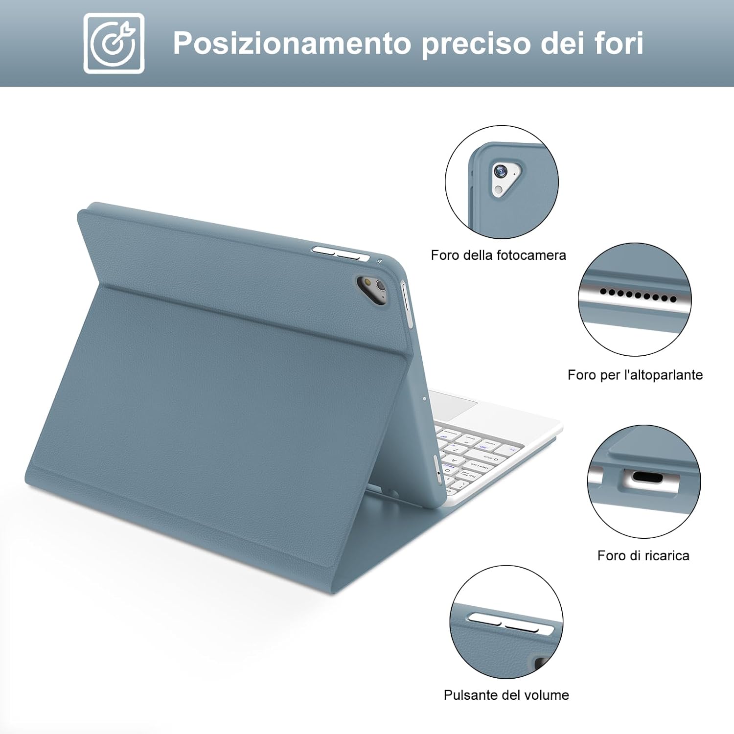 Iveoppe Tastiera iPad 6 Generazione 9.7" Blu Nebbioso - immagine 7