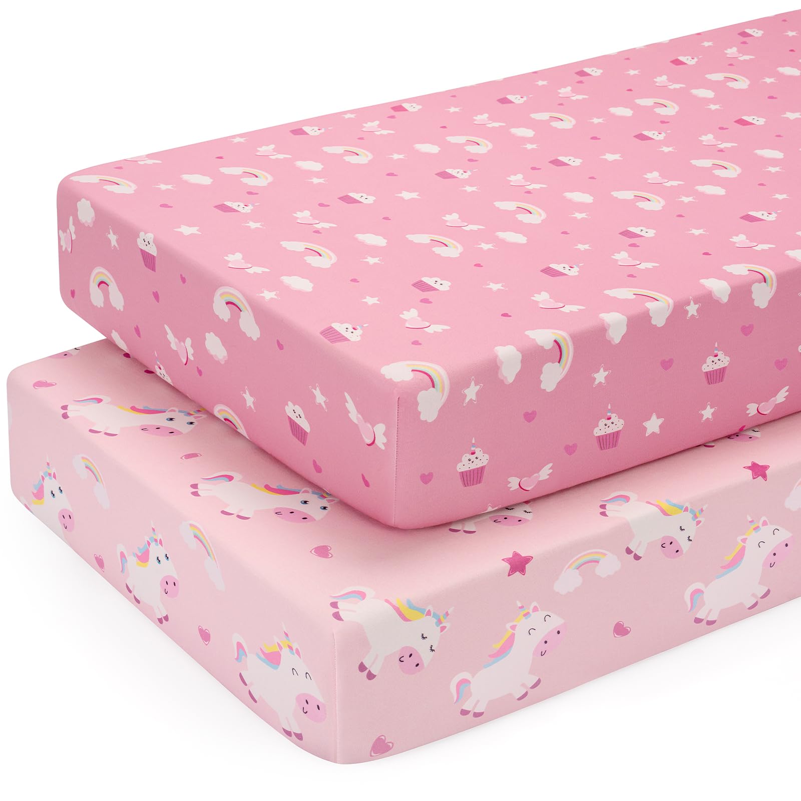 Lenzuola per Lettino 120x60cm, 2 Pezzi Unicorno Rosa