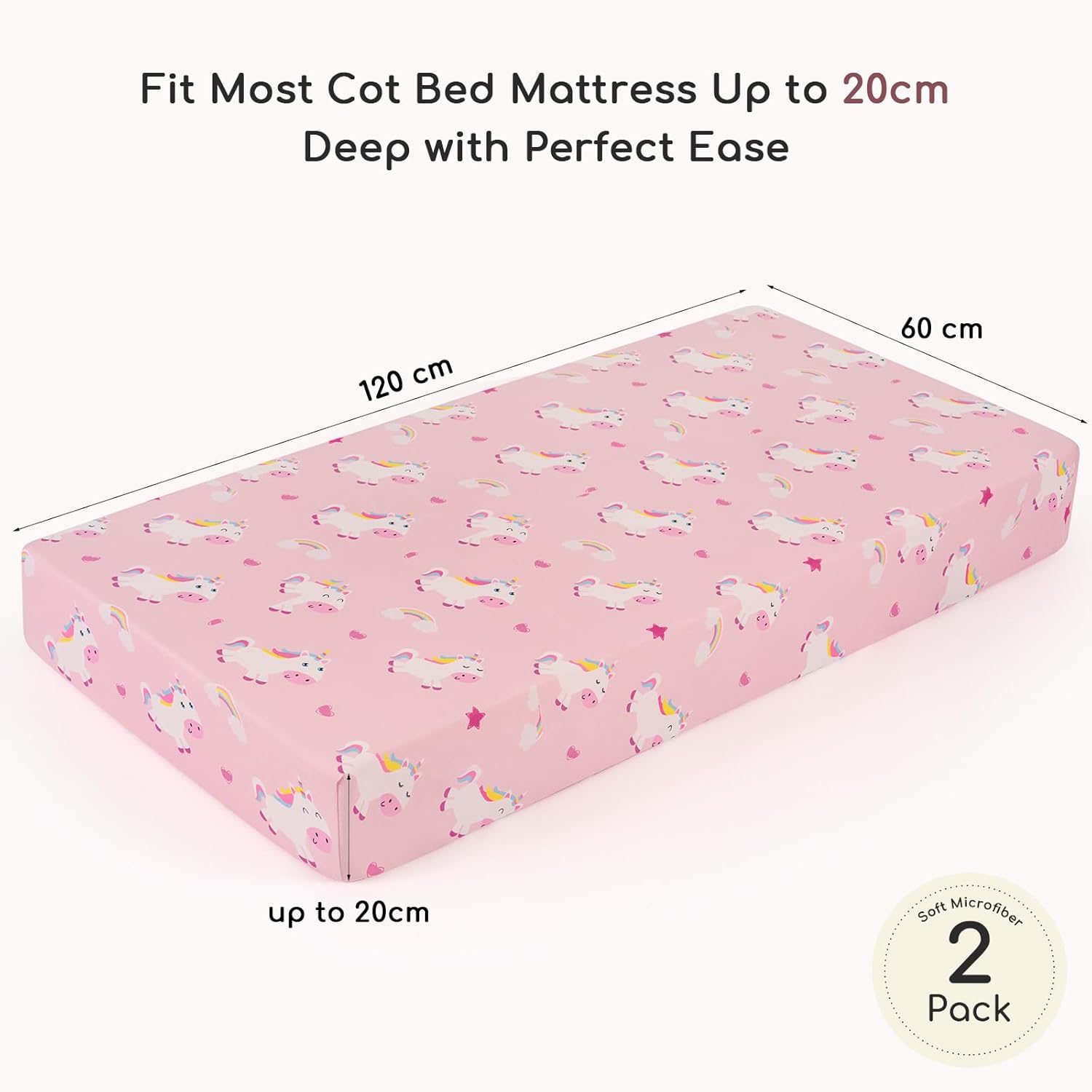 Lenzuola per Lettino 120x60cm, 2 Pezzi Unicorno Rosa - immagine 2