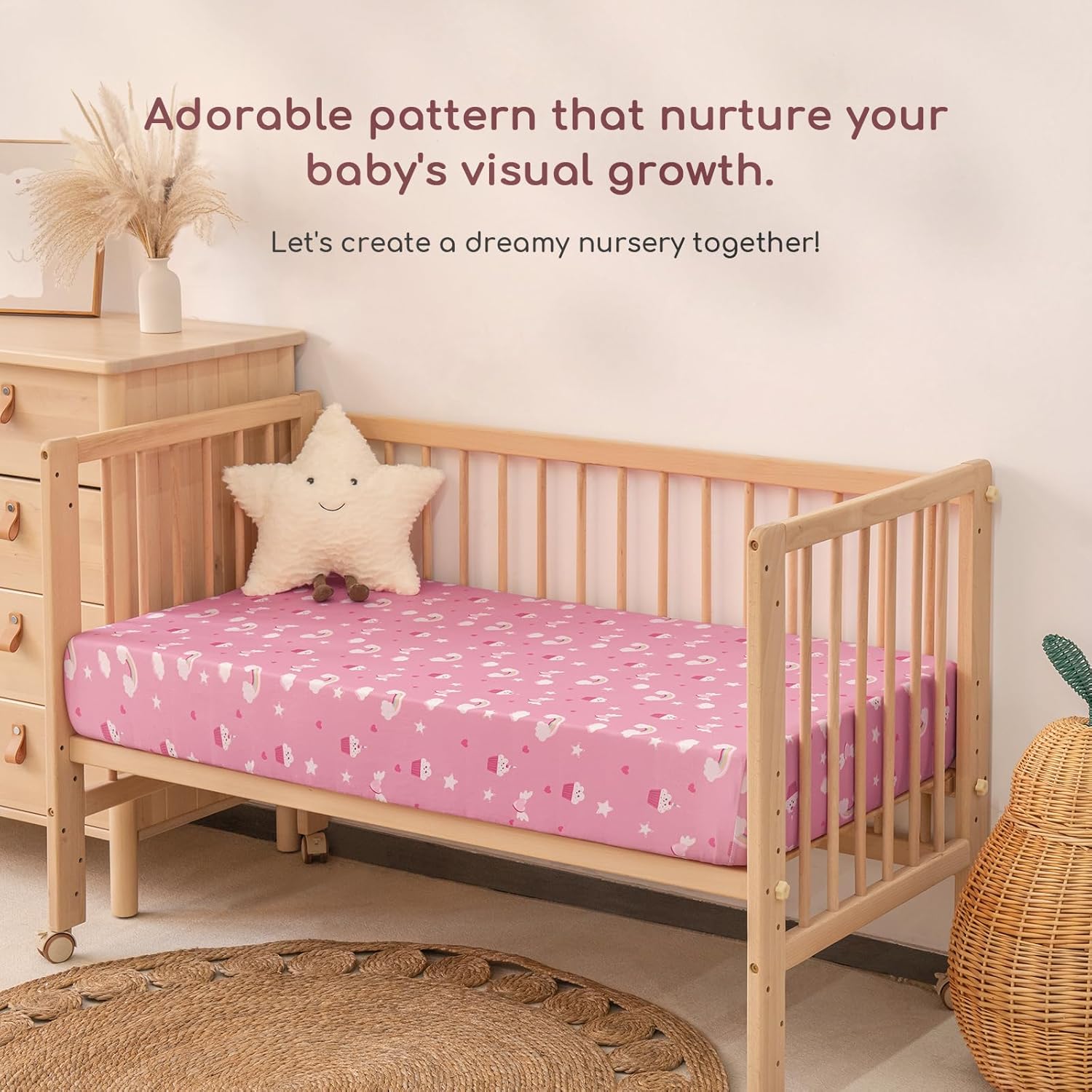 Lenzuola per Lettino 120x60cm, 2 Pezzi Unicorno Rosa - immagine 3