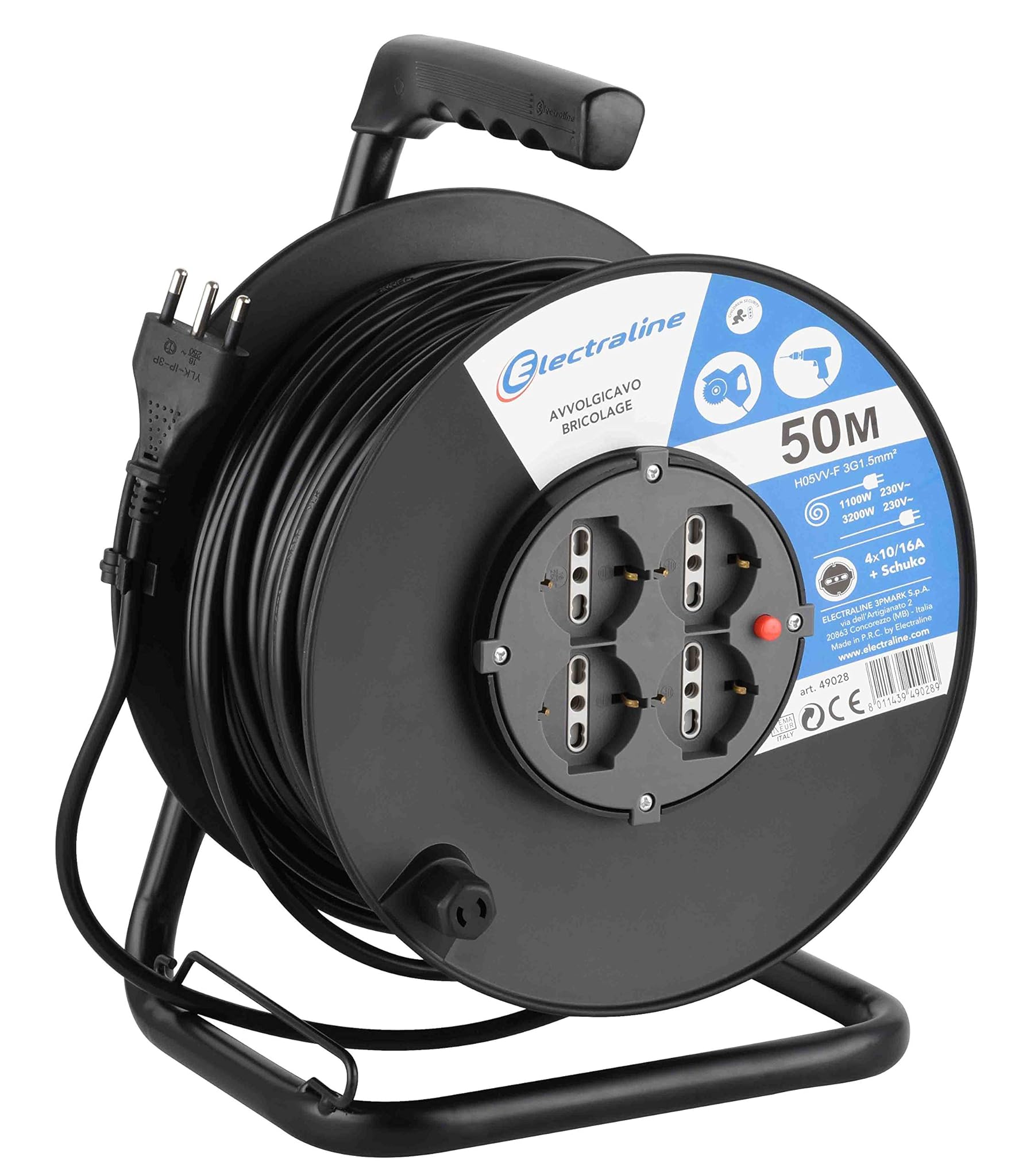 Electraline 49028 - Prolunga Elettrica Avvolgicavo 50m