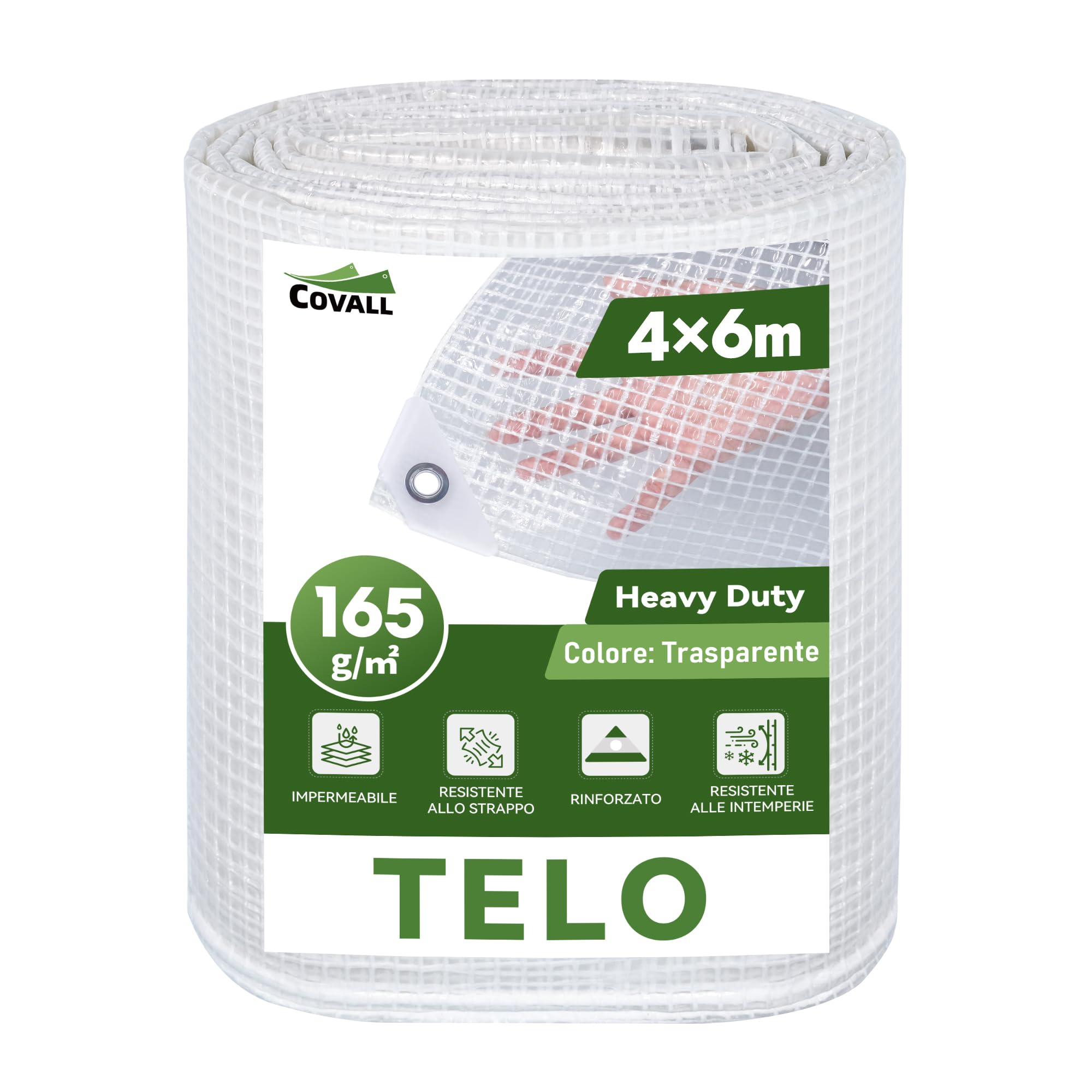 Covall Telone Impermeabile Trasparente Occhiellato 4x6m