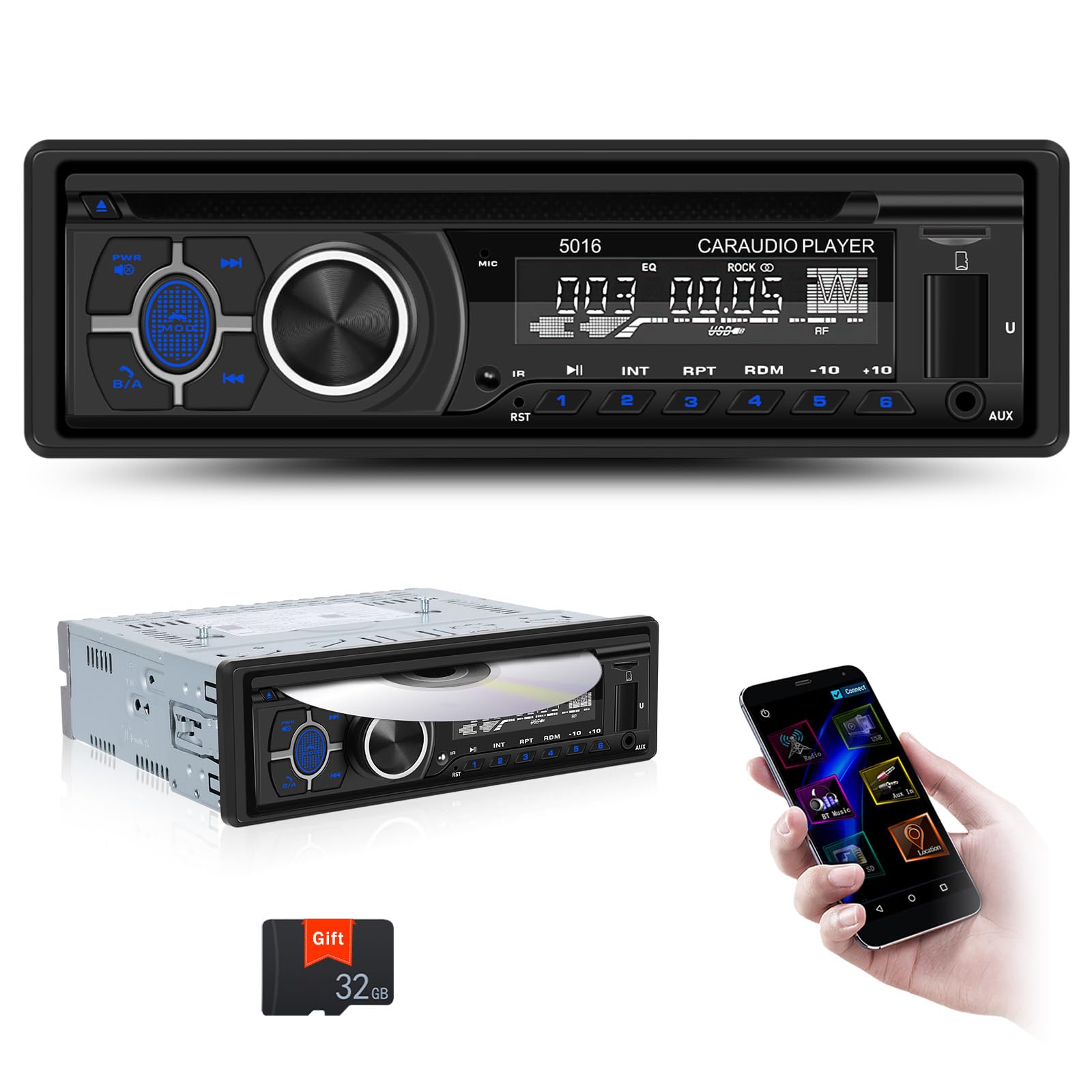 Camecho Autoradio Bluetooth con Lettore CD DVD, 1 Din