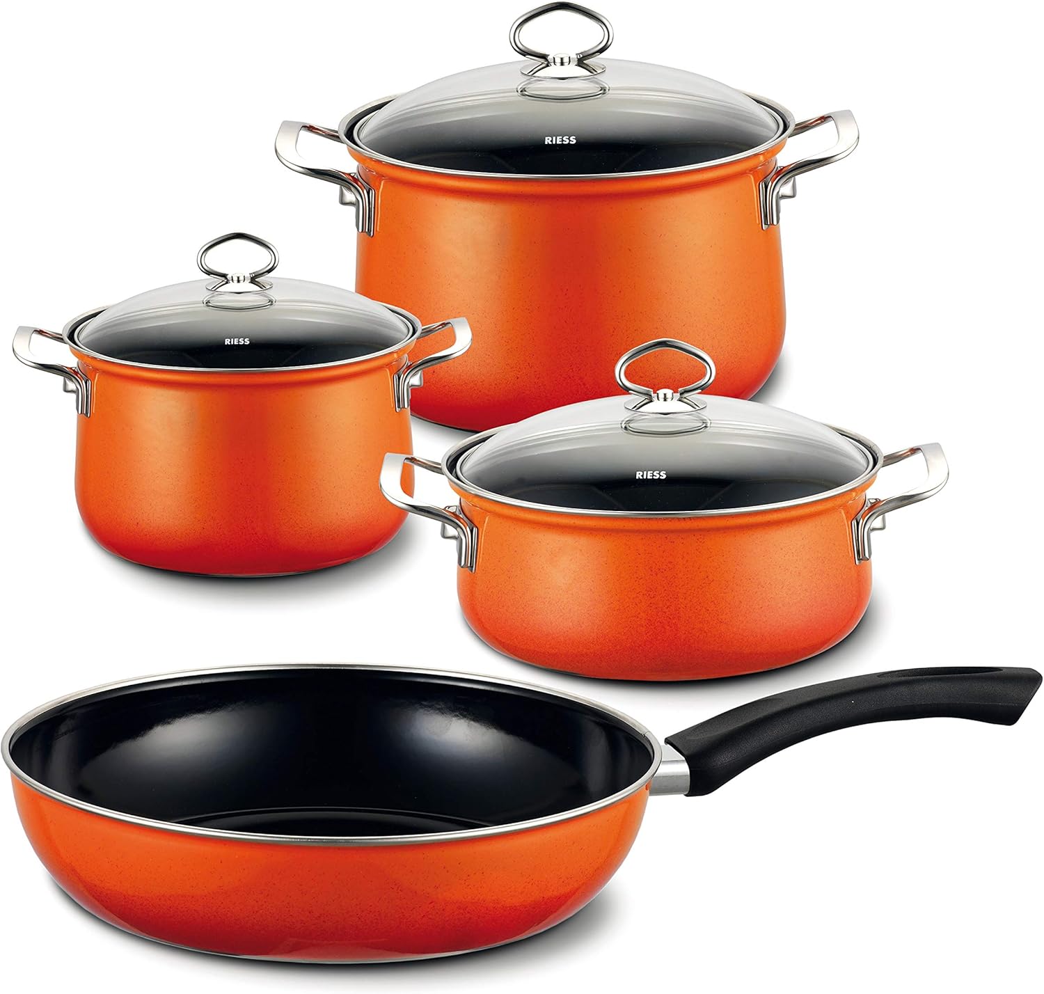 Riess NOUVELLE CORALL - Set 4 pentole con coperchi in vetro