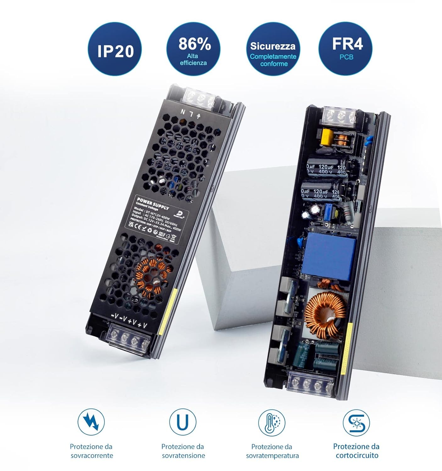 Dusktec Trasformatore 12V 400W Alimentatore LED - immagine 2