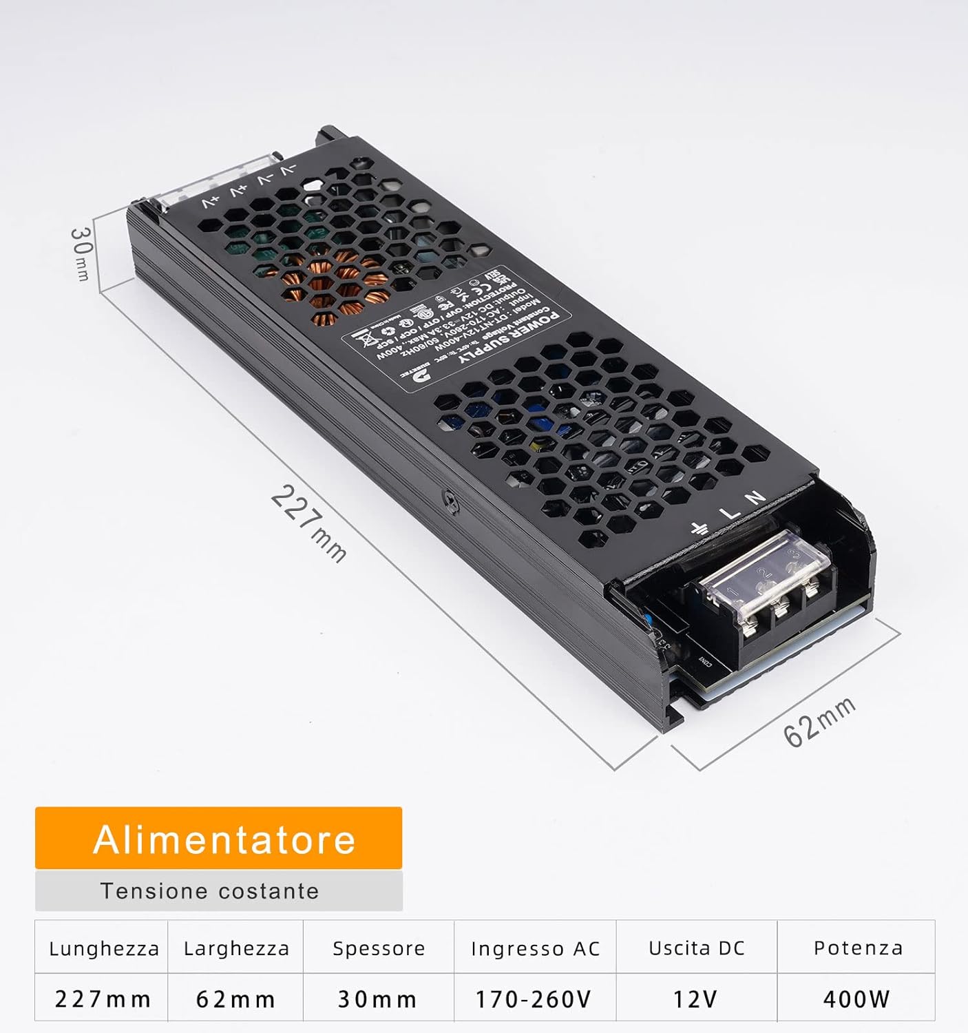 Dusktec Trasformatore 12V 400W Alimentatore LED - immagine 3