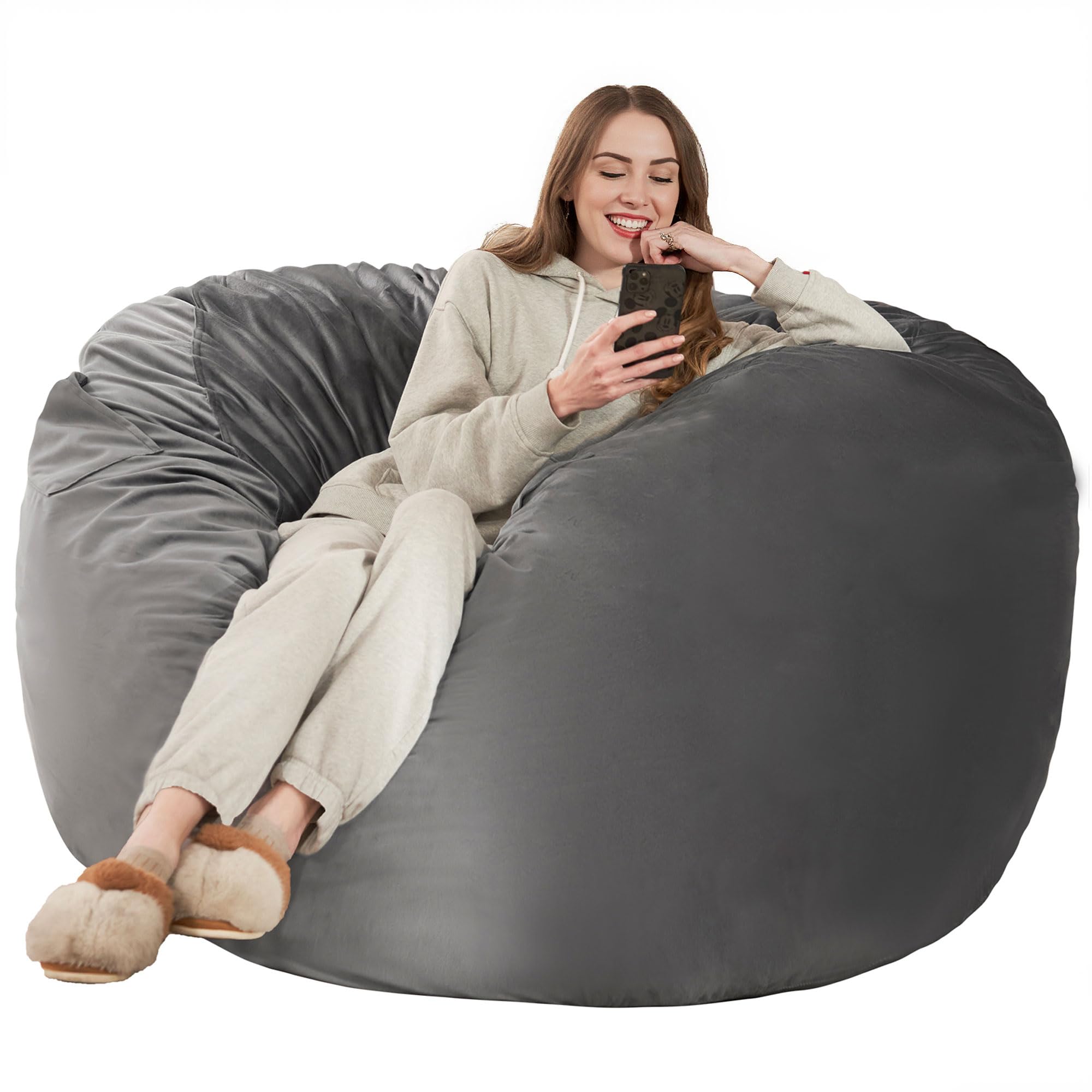 Pouf Sedia Gigante in Velluto, Grigio 90x90x49 cm