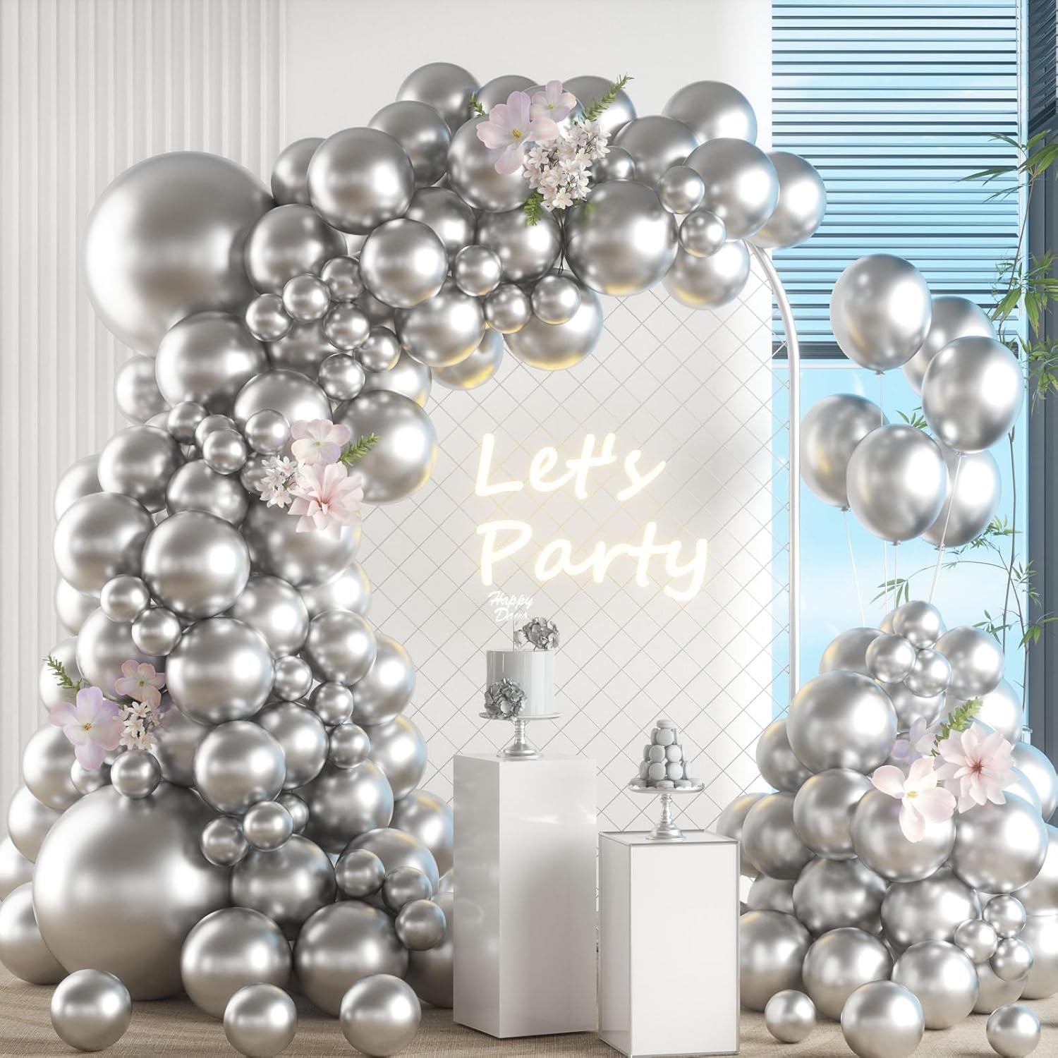 Kit Arco Palloncini Argento - 105 Pezzi - immagine 1