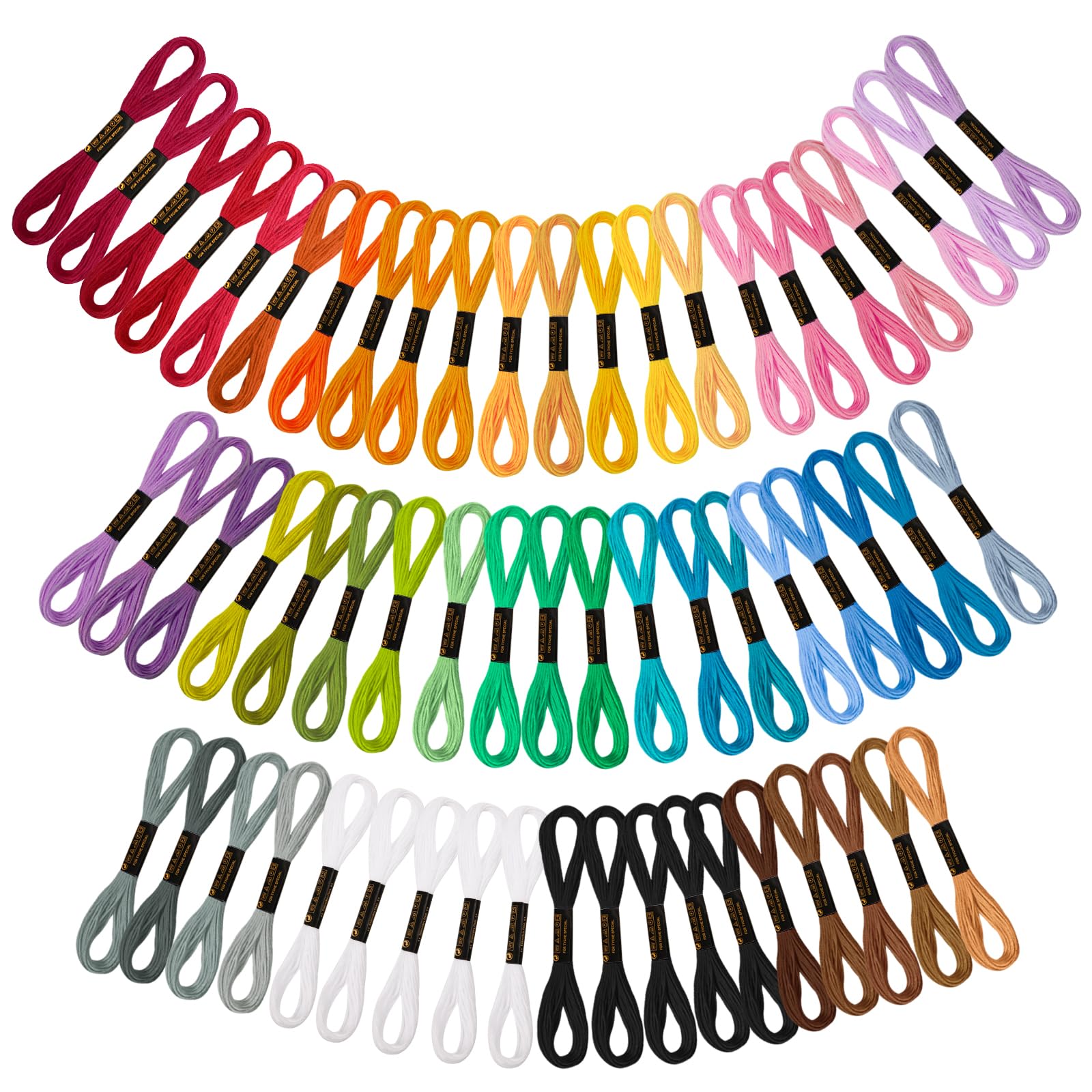 60 Pezzi Filo da Ricamo 52 Colori 8m (6 Fili)