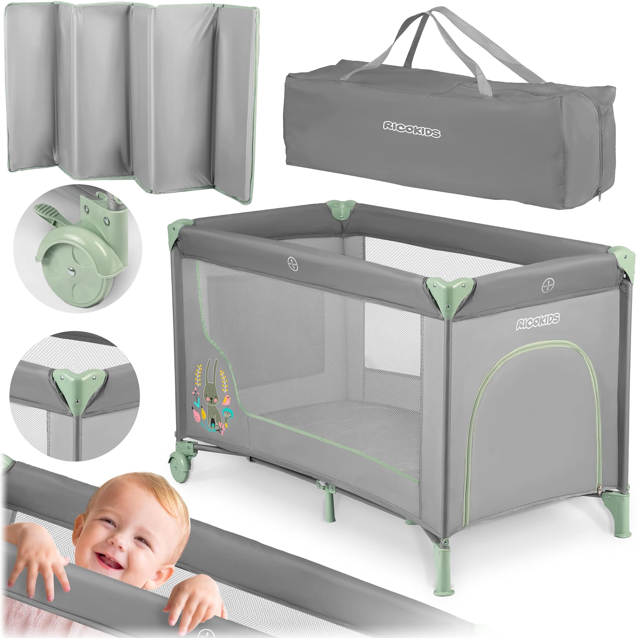Ricokids Lettino turistico 125 x 65 x 78 cm RK-240 grigio-menta