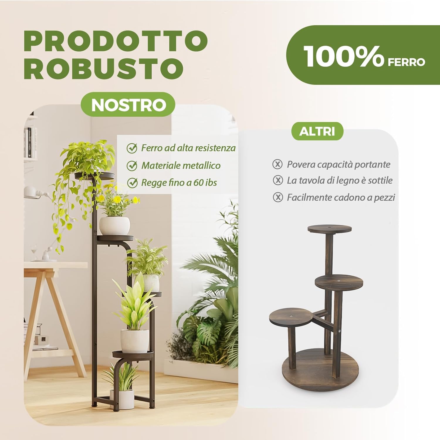 Bamworld Porta Piante da Esterno Interno in Ferro, Nero - immagine 7