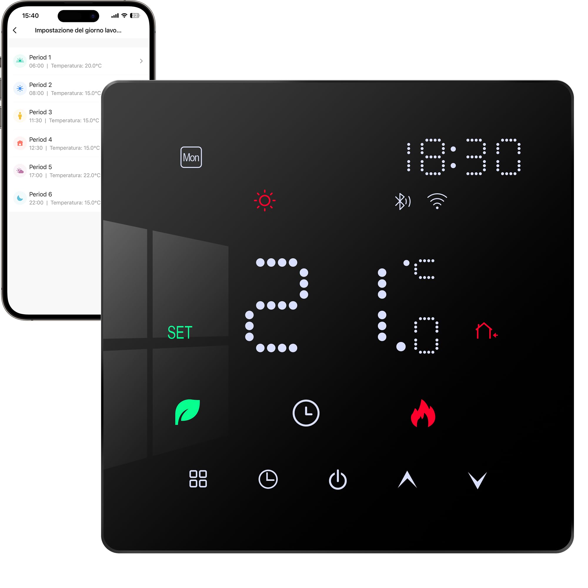 Termostato Caldaia Wifi Smart da Parete, Nero