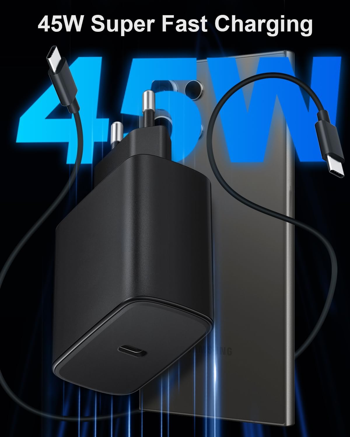 Caricatore USB C 45W con Cavo 2M per Samsung Galaxy - immagine 2