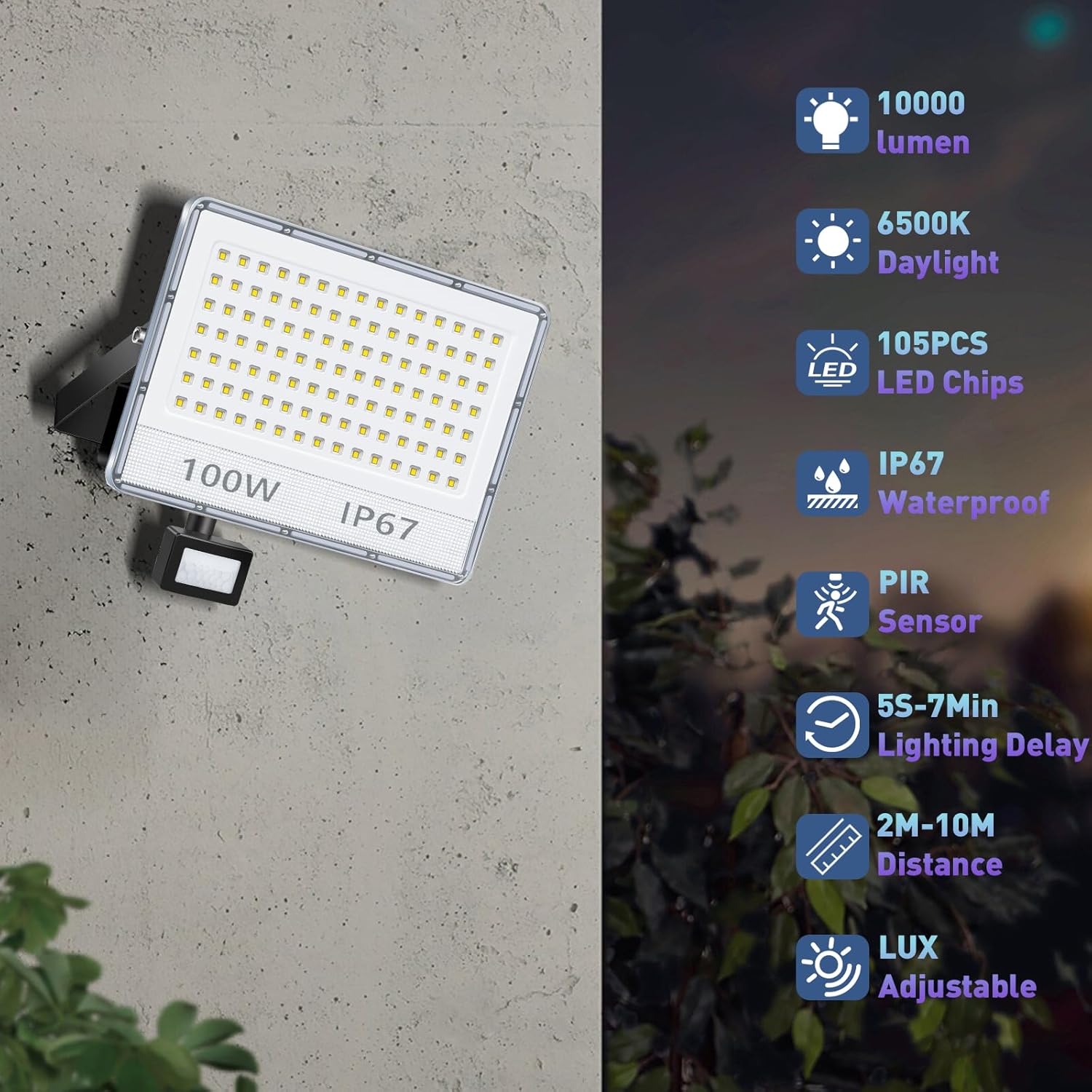 Annifunly Faretto LED da Esterno con Sensore 100W 2 Pezzi - immagine 2