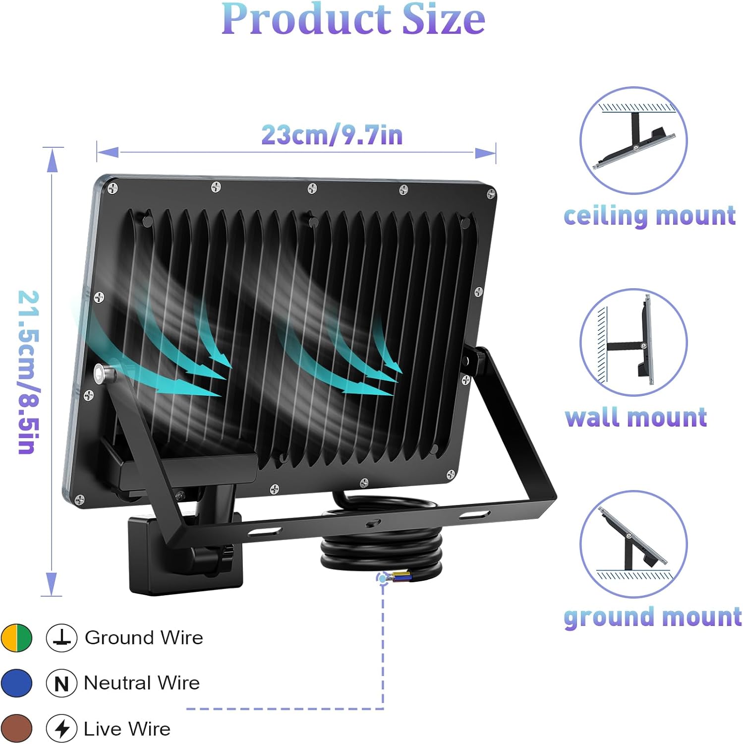 Annifunly Faretto LED da Esterno con Sensore 100W 2 Pezzi - immagine 6