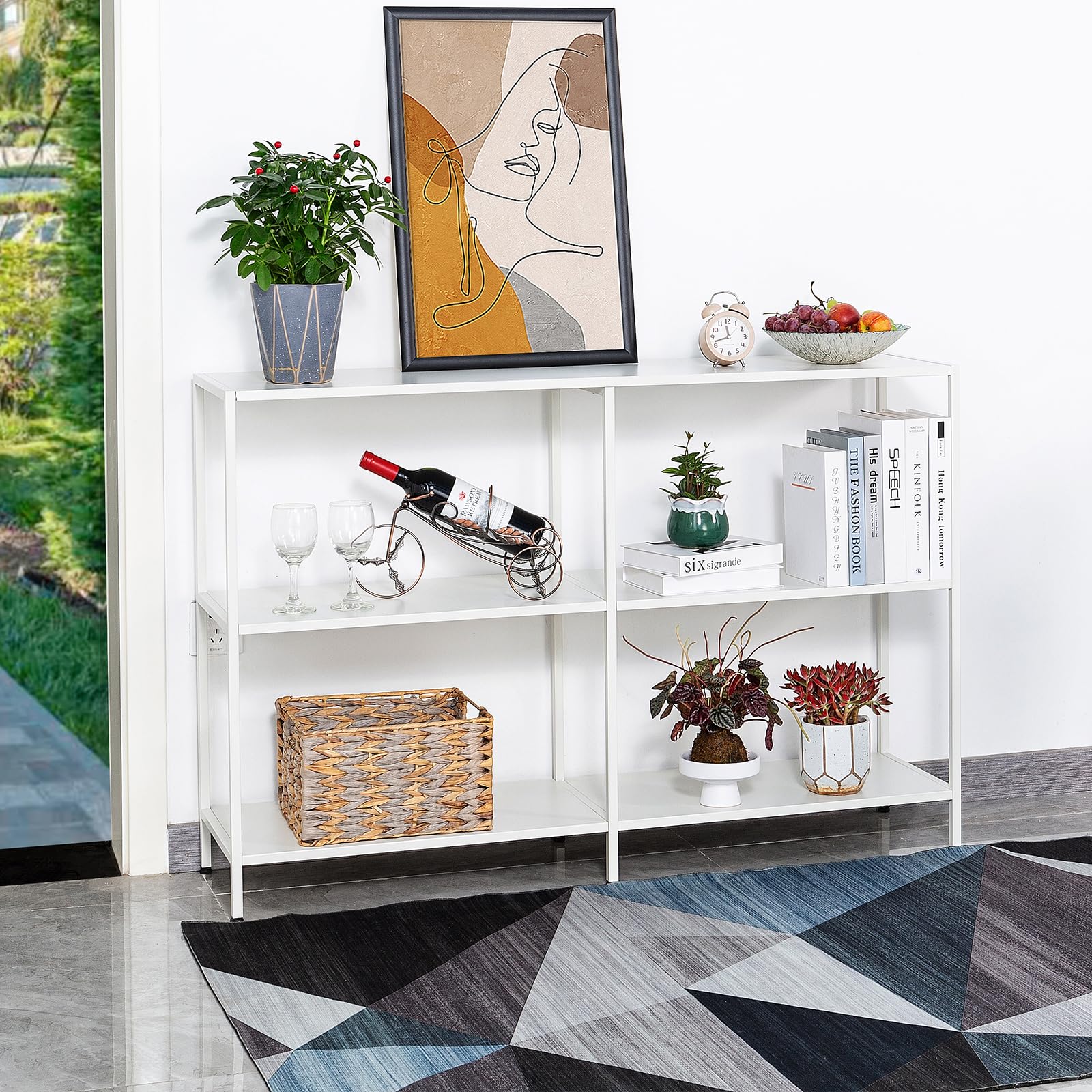 Hdani Tavolo Consolle in Metallo con 3 Ripiani, Bianco