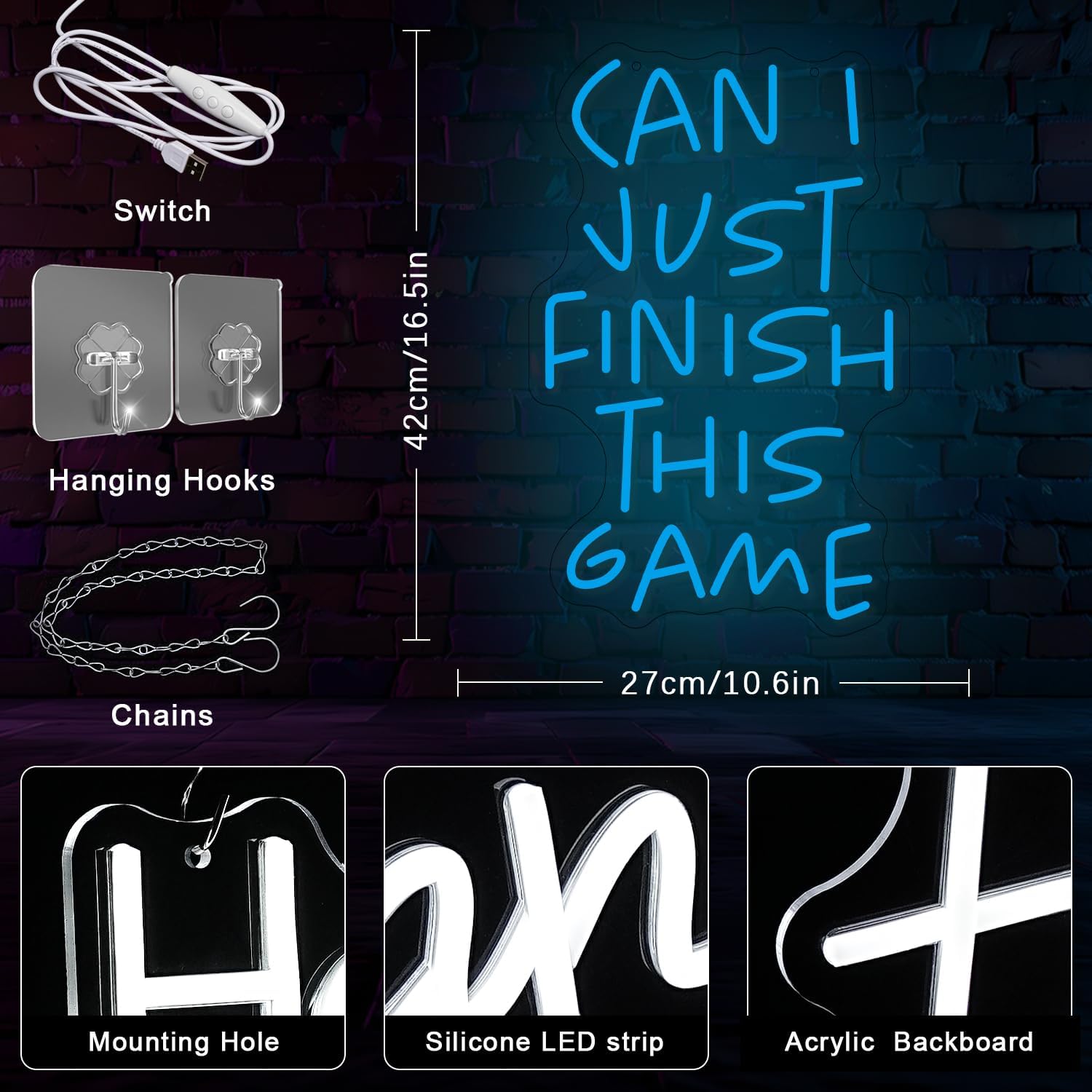 Lmsignly Segno Lettere da Gioco al Neon Blu - immagine 2