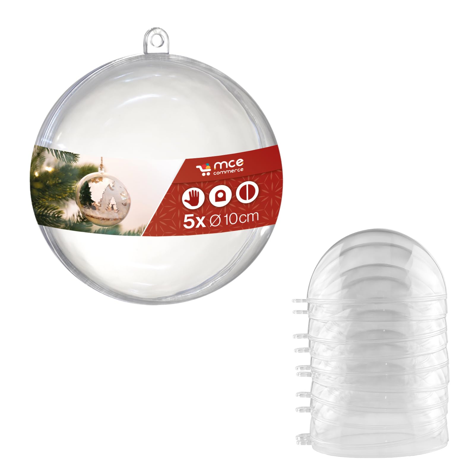 Sfera in Plastica Acrilica di Natale 10 cm (5 pz)