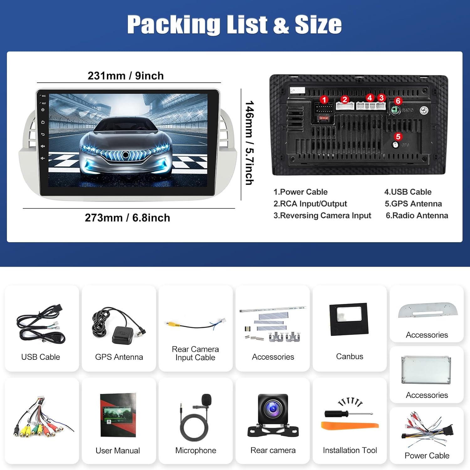 Sixwin Android 13 Autoradio 9" per FIAT 500 (2007-2015) - immagine 2