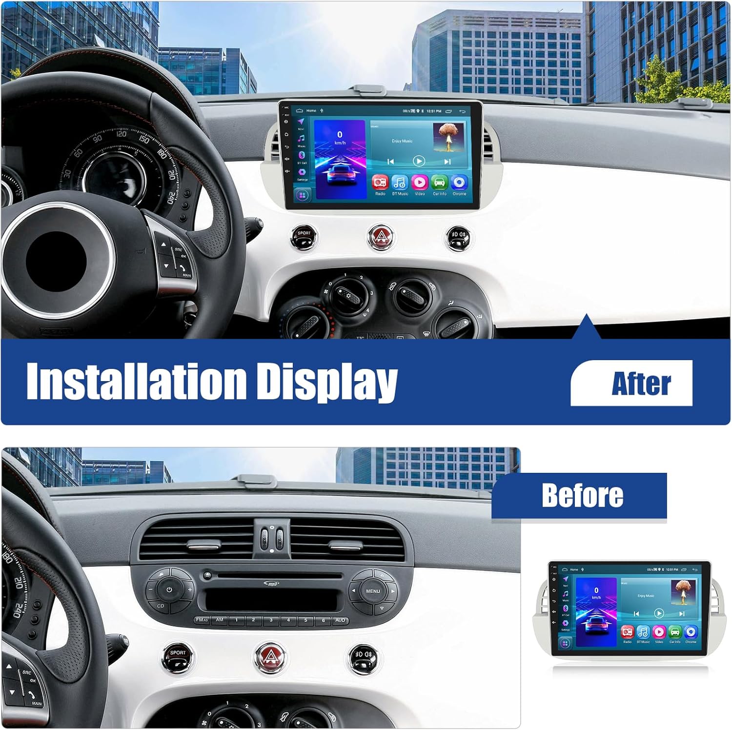 Sixwin Android 13 Autoradio 9" per FIAT 500 (2007-2015) - immagine 3