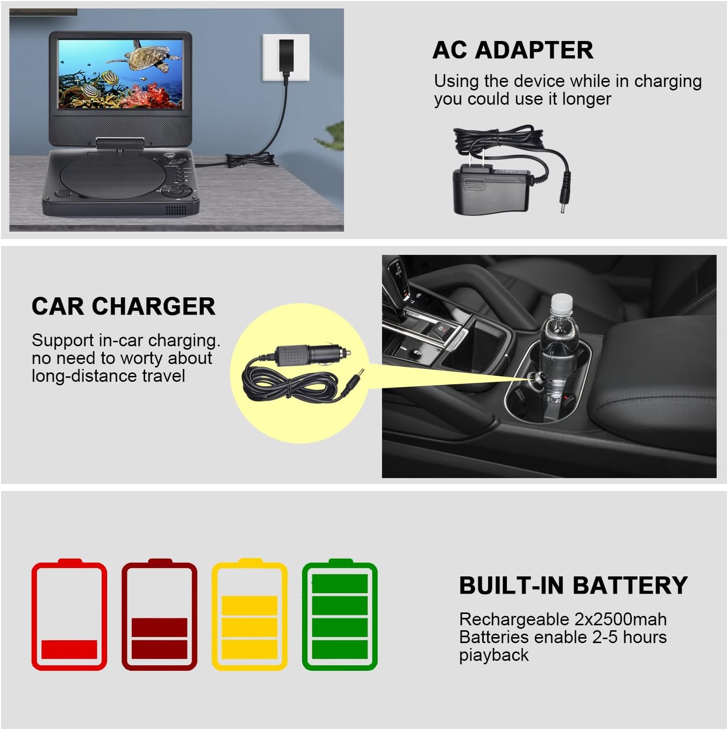 Yoohoo Mini Lettore DVD Portatile 9.5'' per Auto - immagine 4