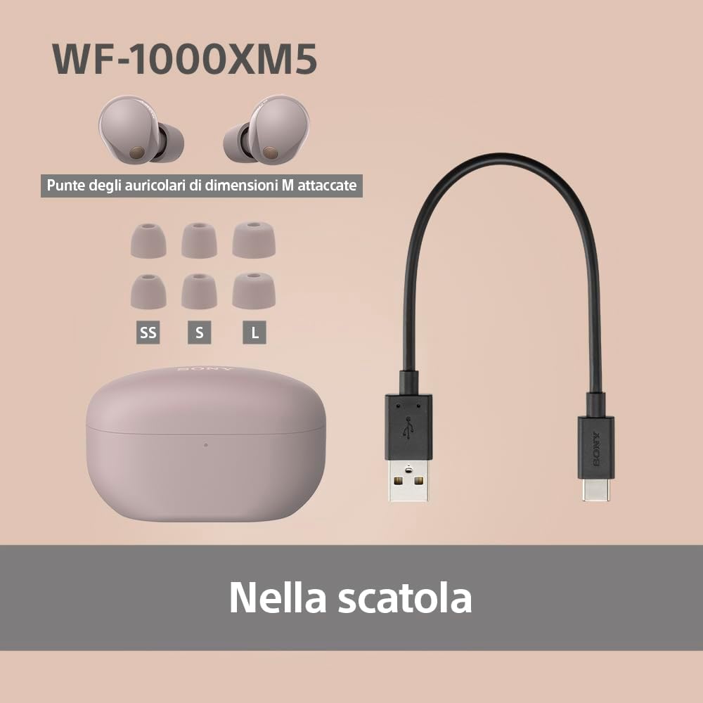 Sony WF-1000XM5 Cuffie Wireless Noise Cancelling, Rosa Fumé - immagine 8