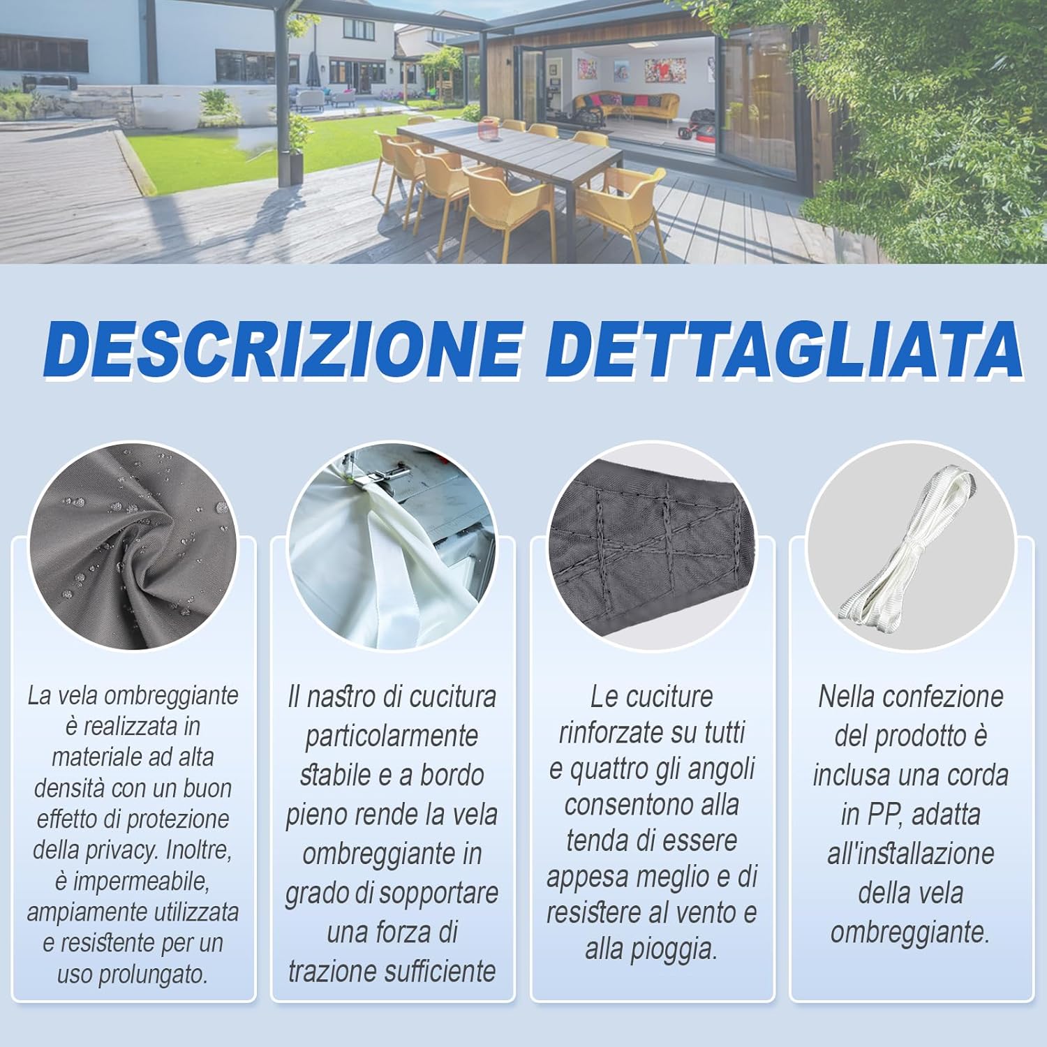 Sunnylaxx Tenda a Vela Rettangolare 4x5m Grafite - immagine 4