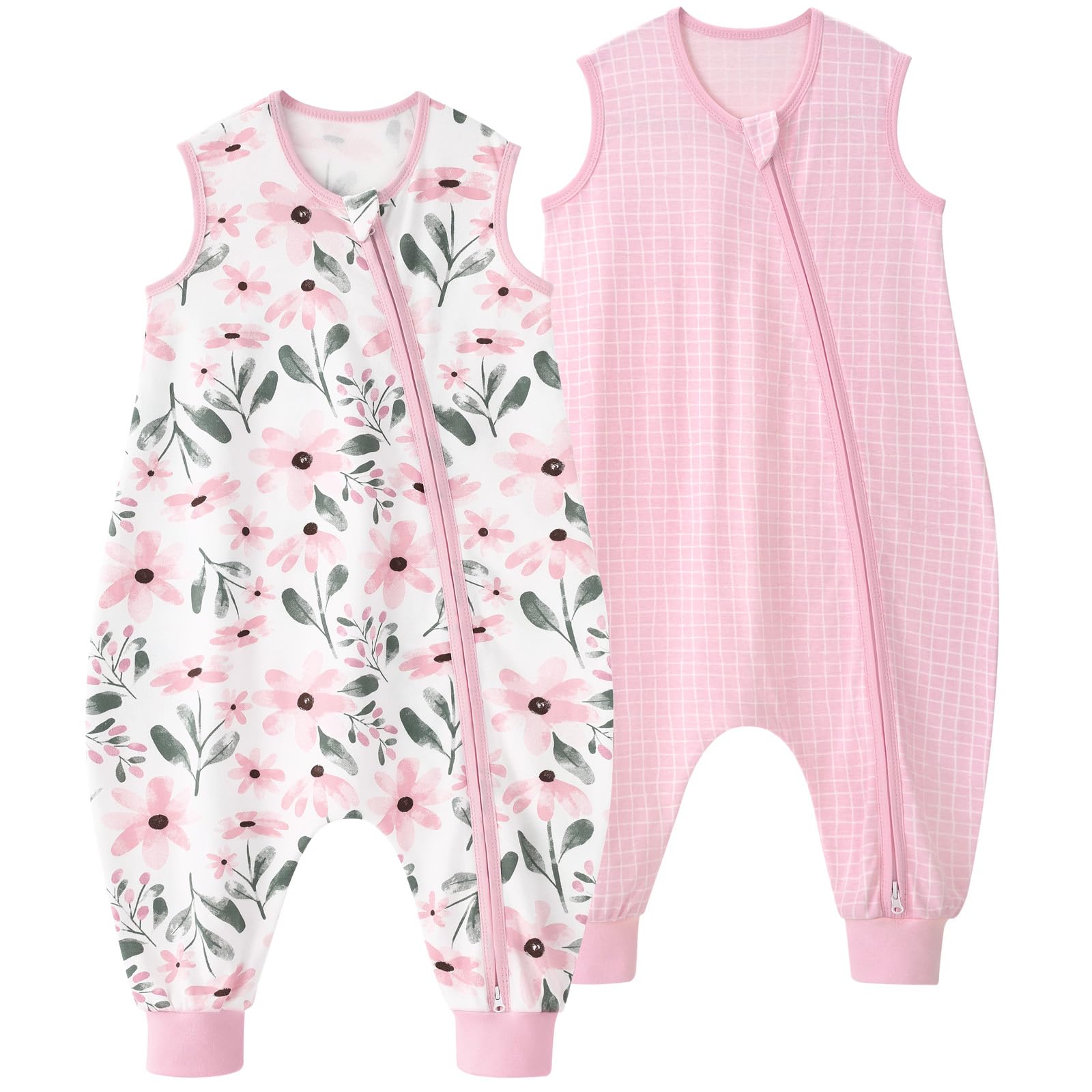 Yoofoss Sacco Nanna con Piedini 0.5 Tog 6-18 Mesi, 2 confezioni Sacco Nanna per Ragazze e Ragazzi, 100% Cotone Estivo Primavera Autunno