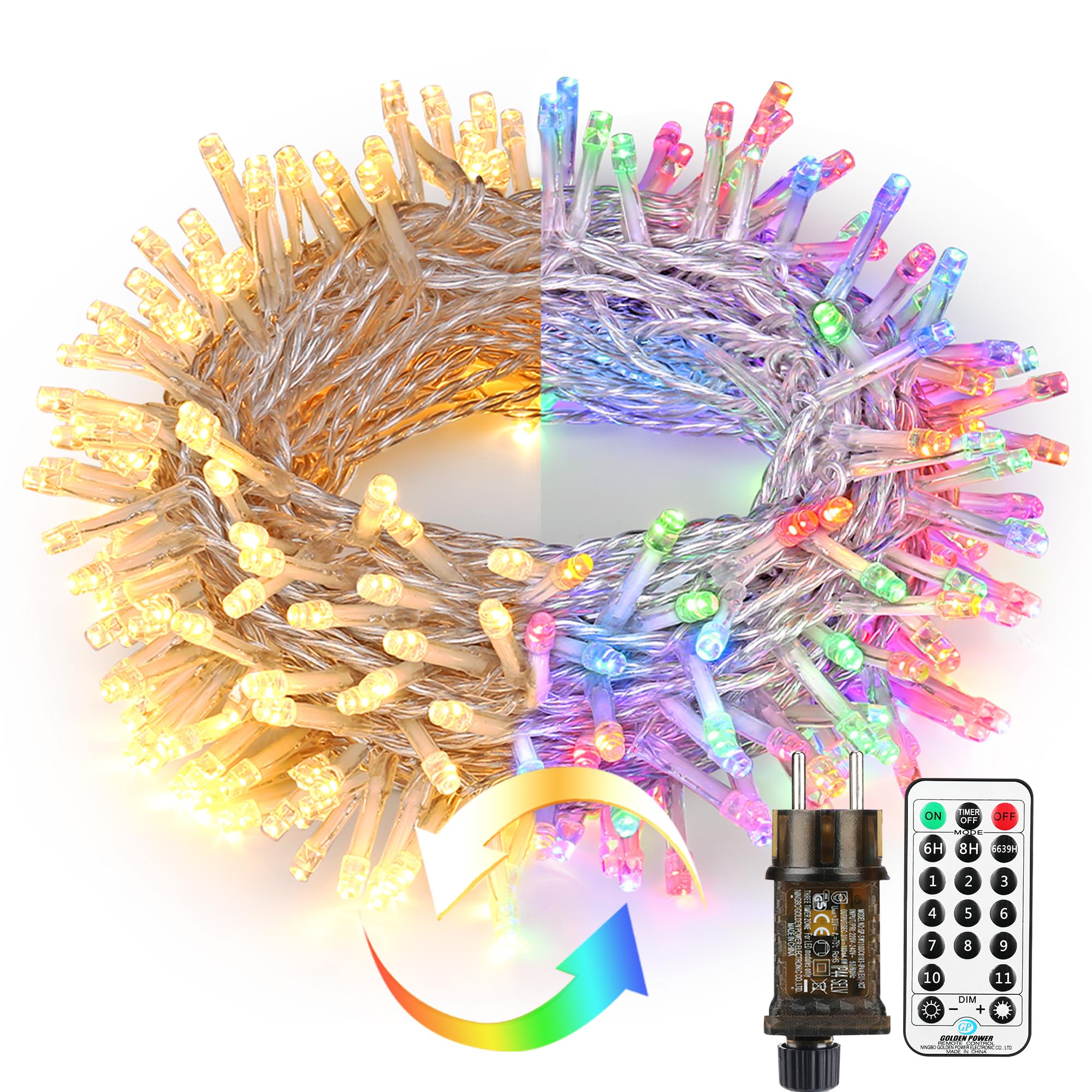 Catena Luci Natale 20M 200 LED, Bianco Caldo & Colorato